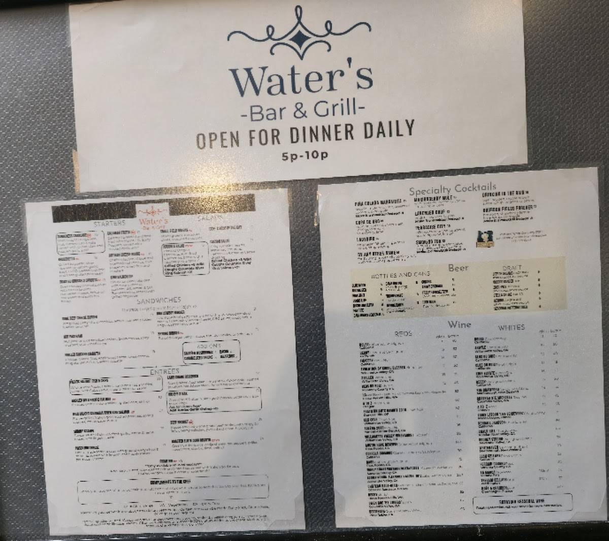 Waters Bar & Grill меню