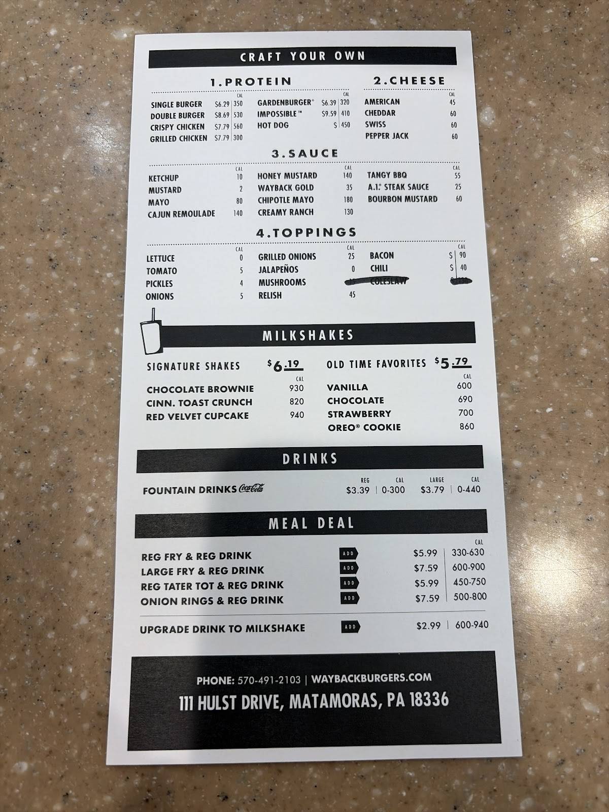 Wayback Burgers меню