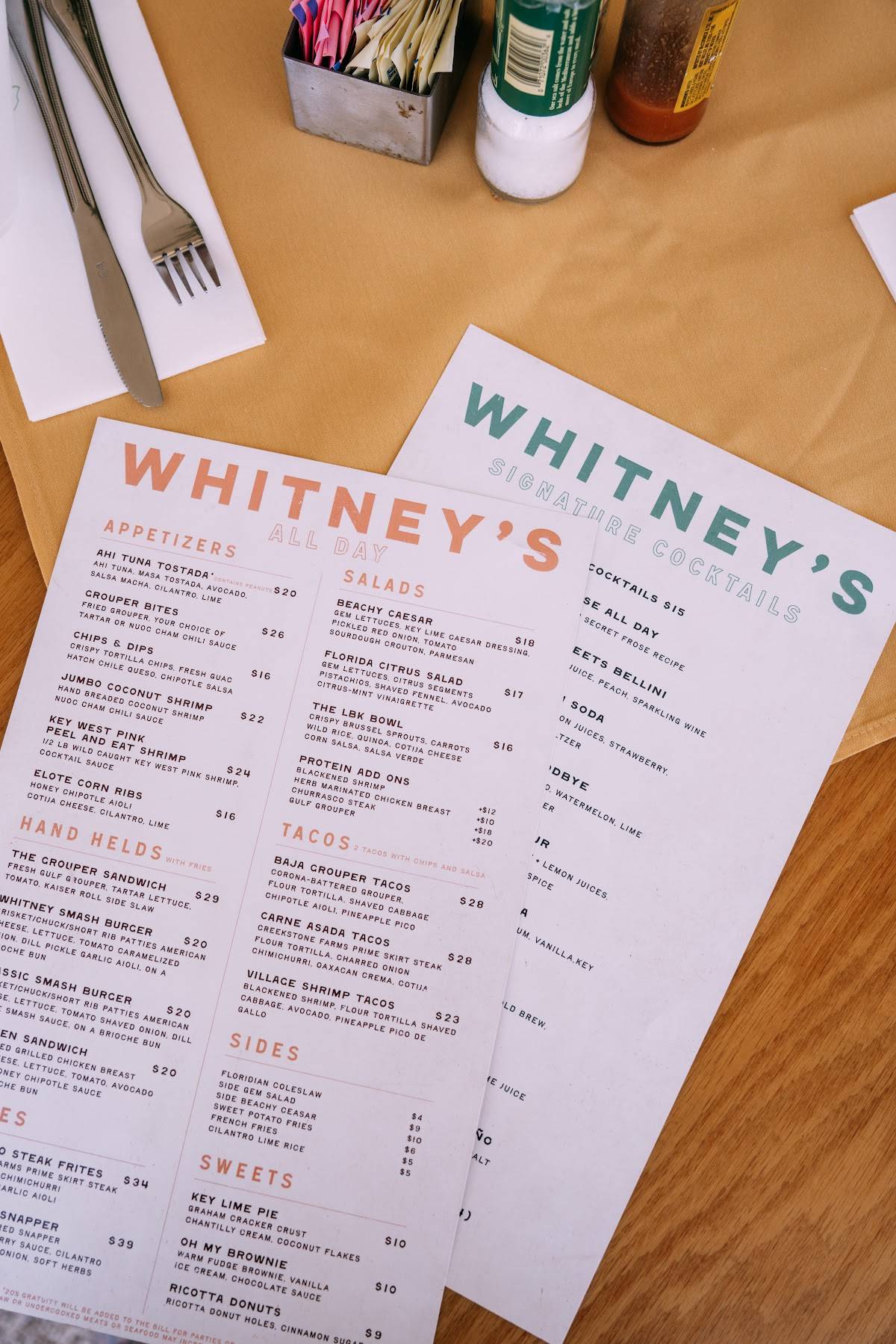 Whitney's меню