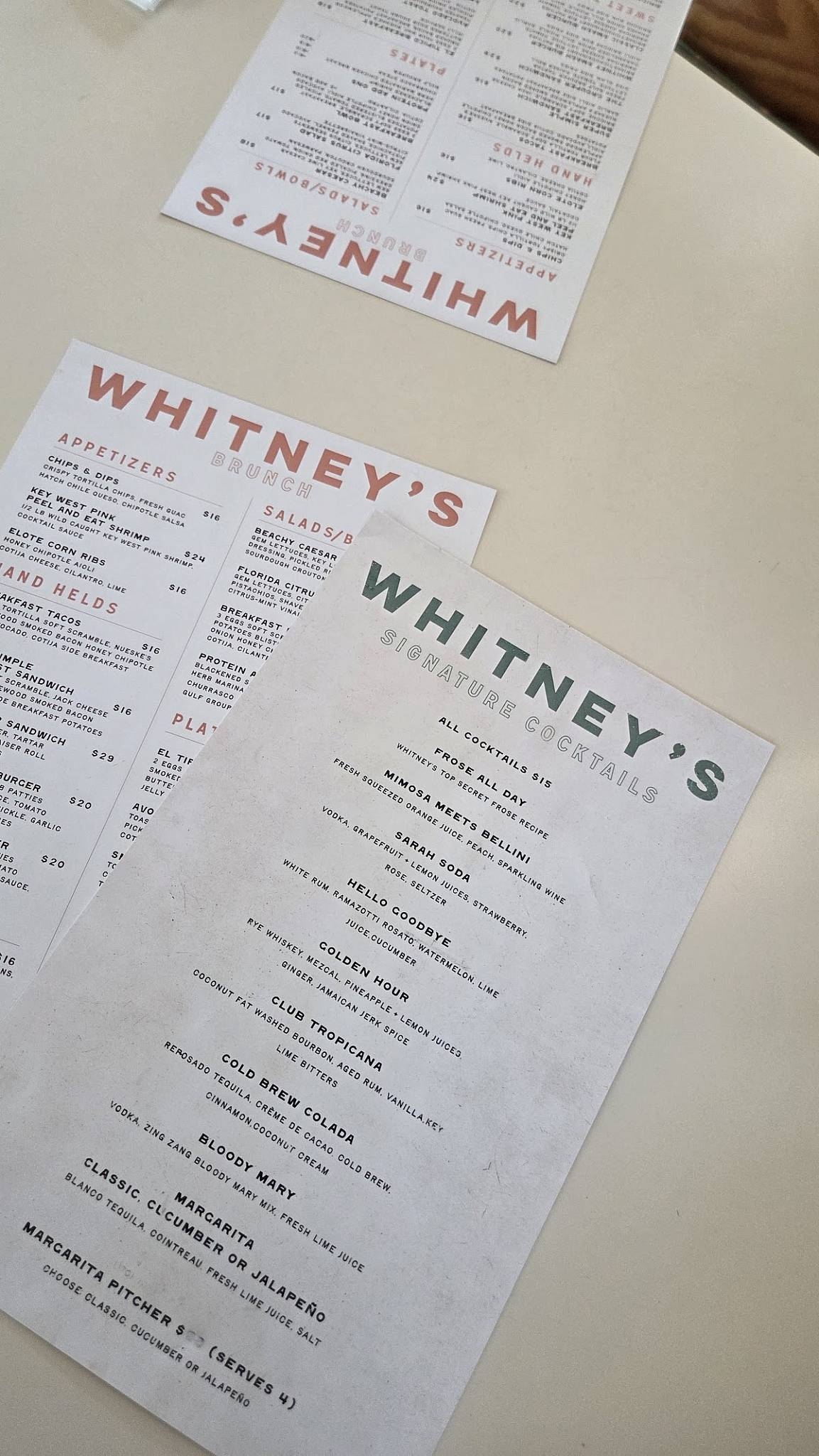 Whitney's меню
