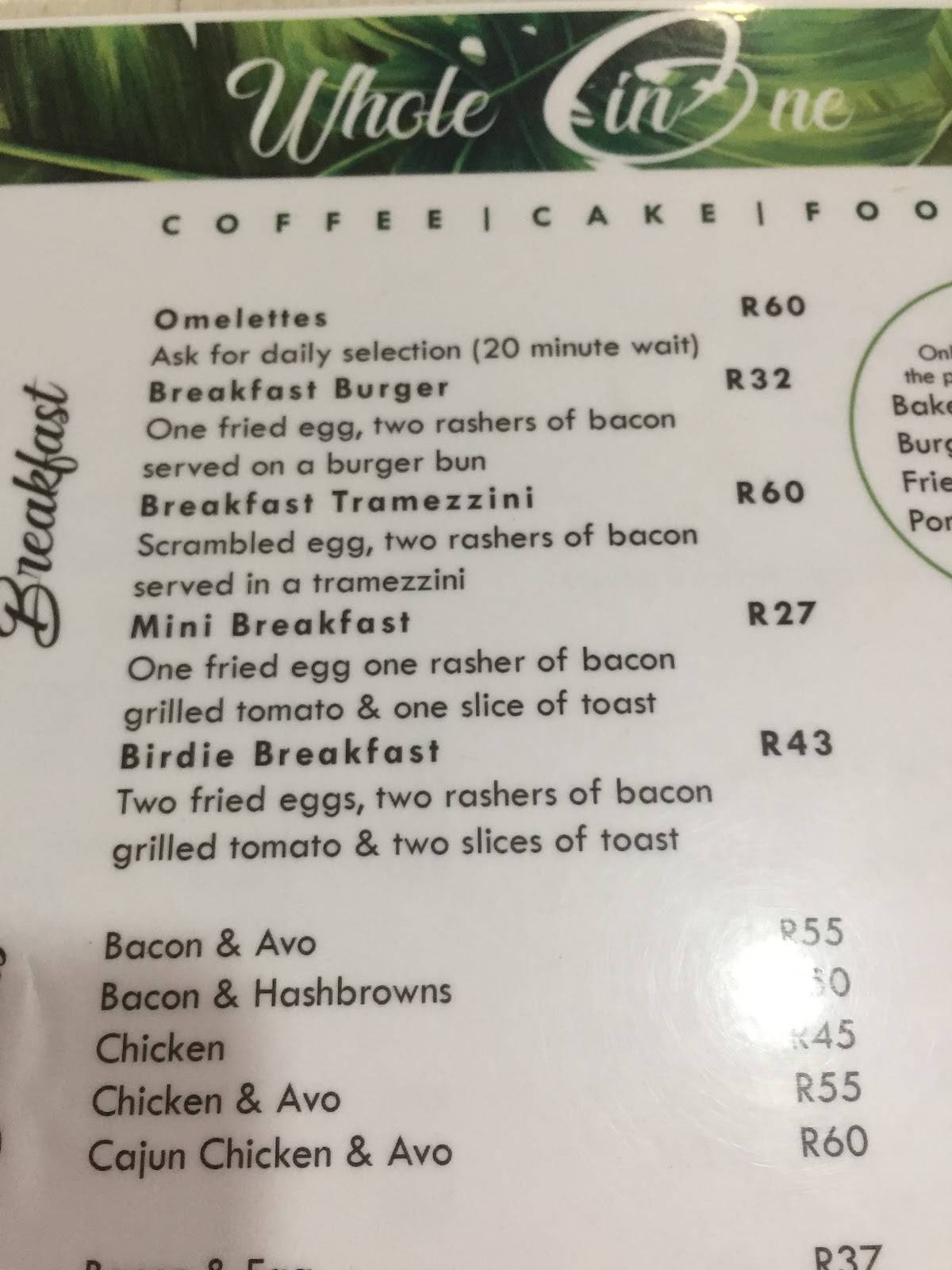 Whole In One меню