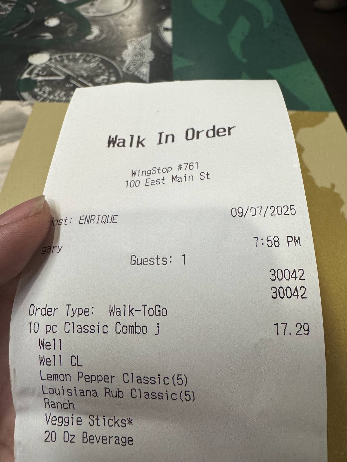 Wingstop меню