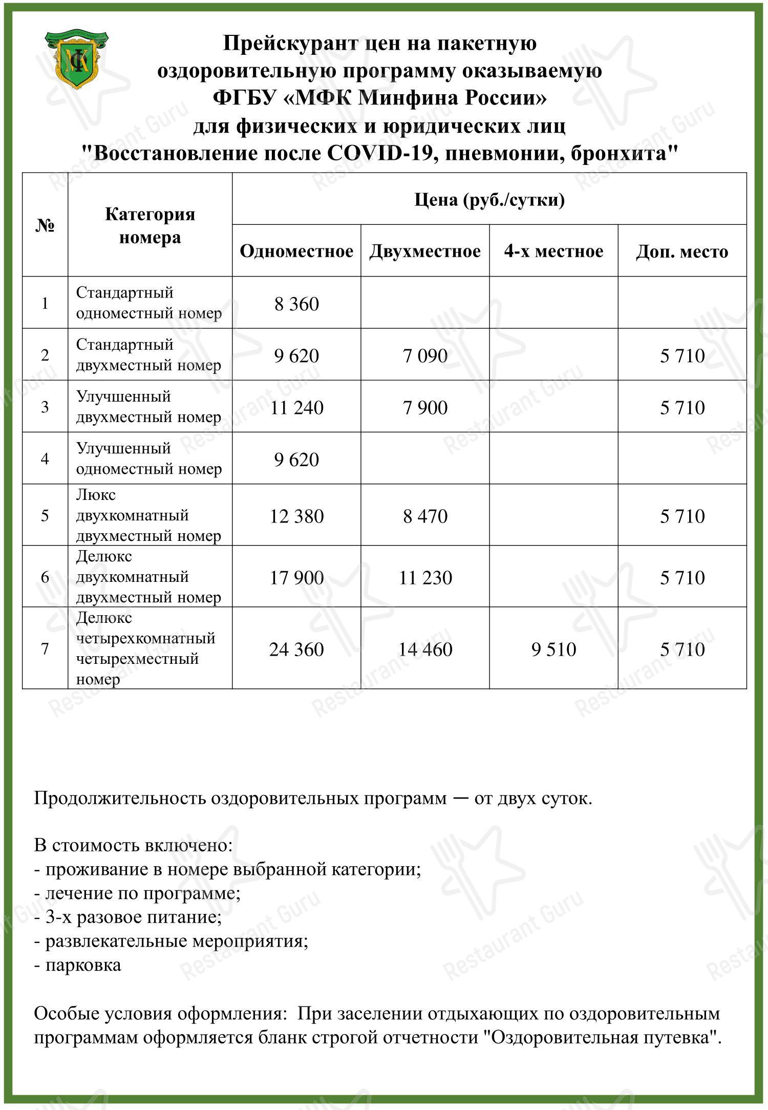 Меню напитков кафе Зимний сад в Домодедово
