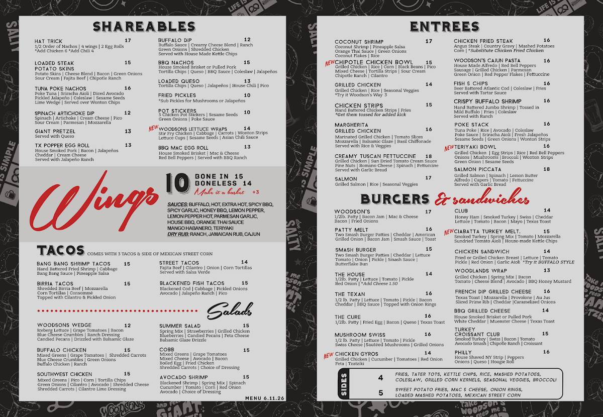 Woodson's Local Tap + Kitchen (Grand Parkway) меню