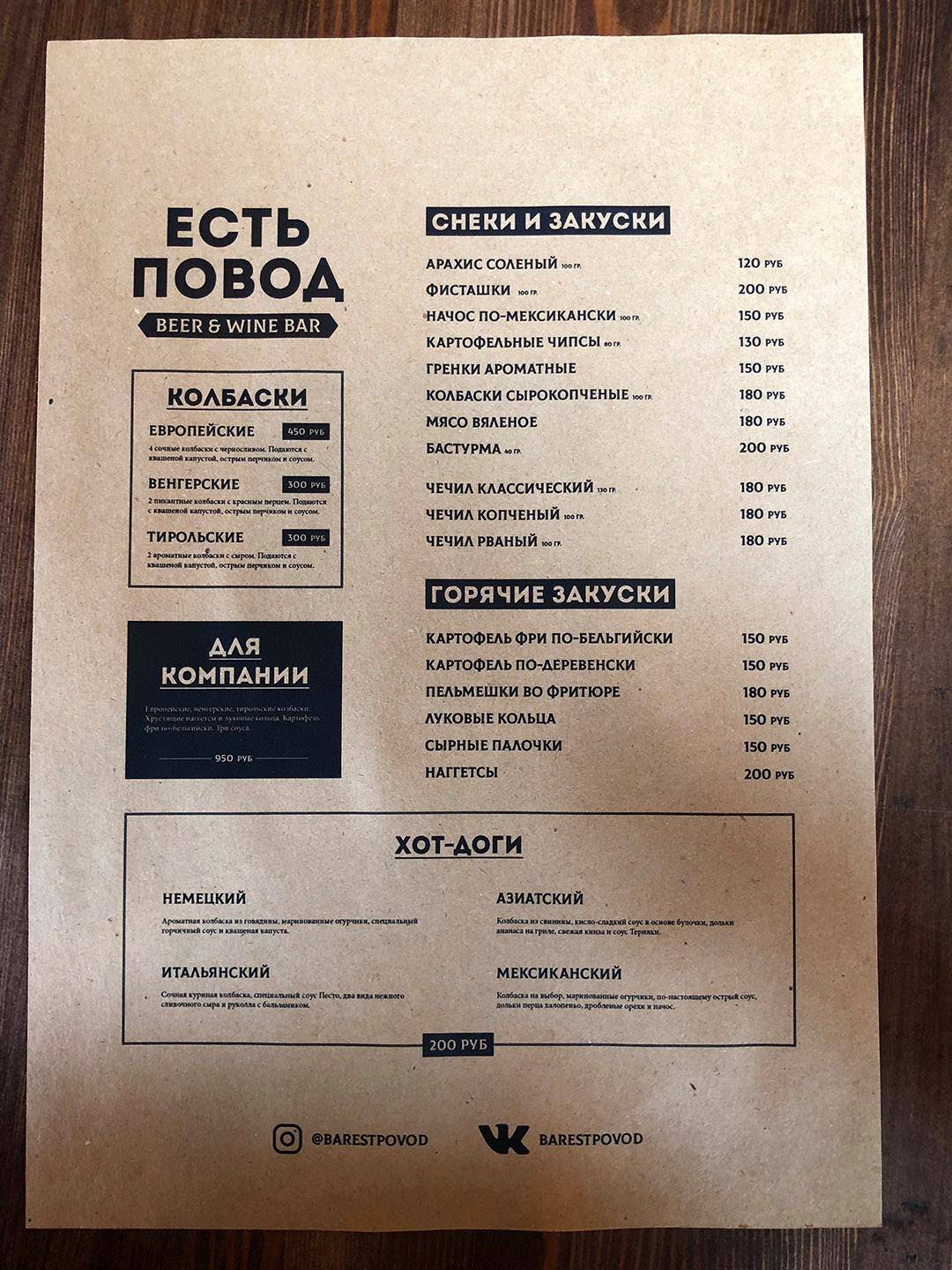 Есть Повод меню