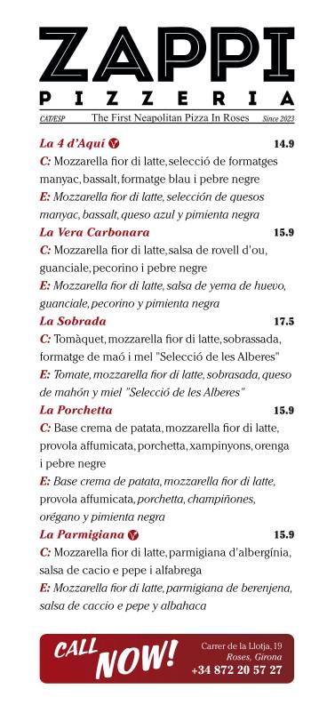 ZAPPI Pizzería меню