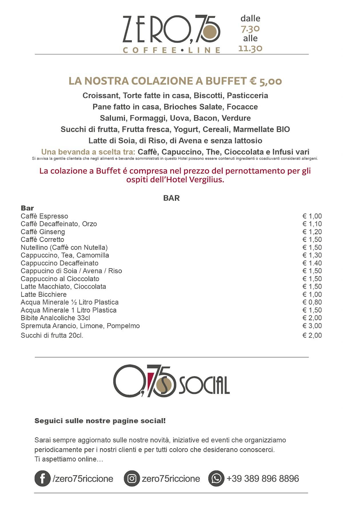 ZERO,75 - WINE & COFFEE меню
