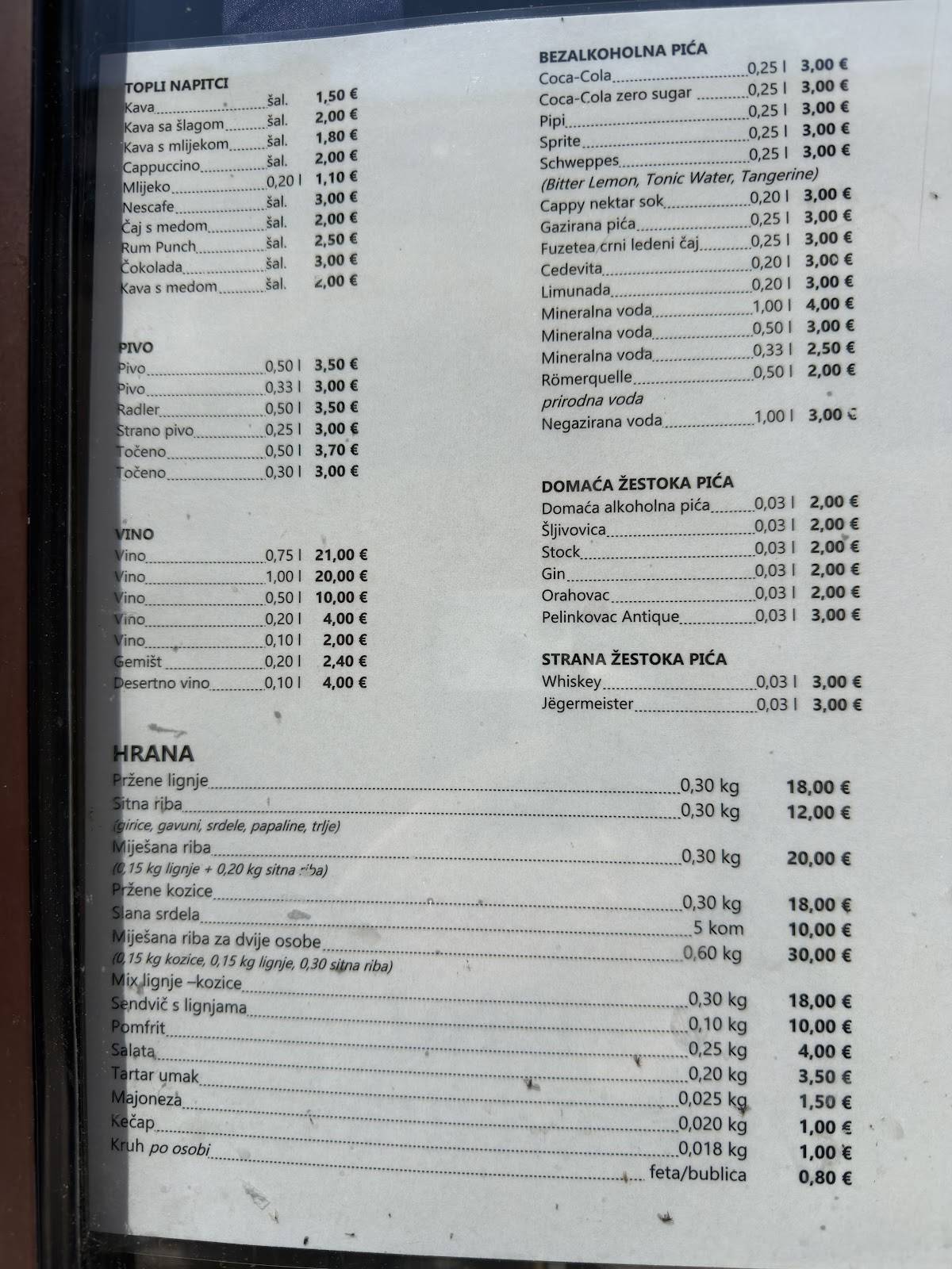 Zlatna ribica меню