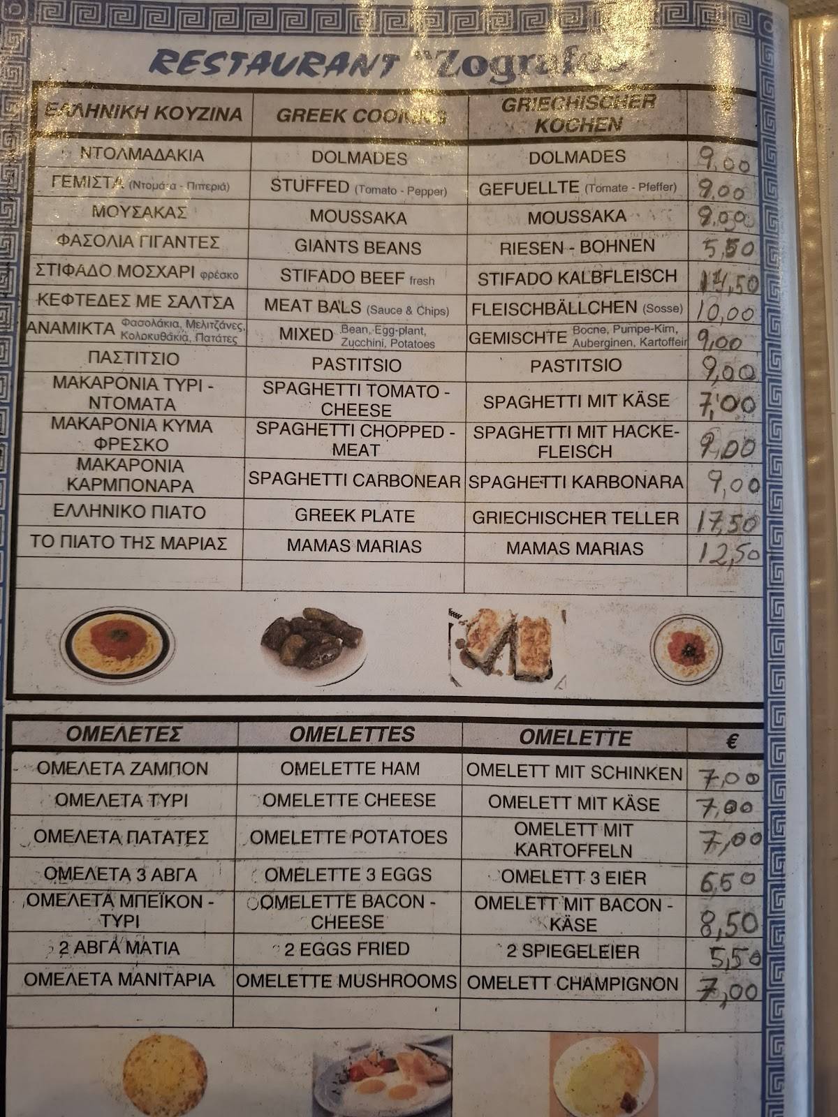Zografos меню