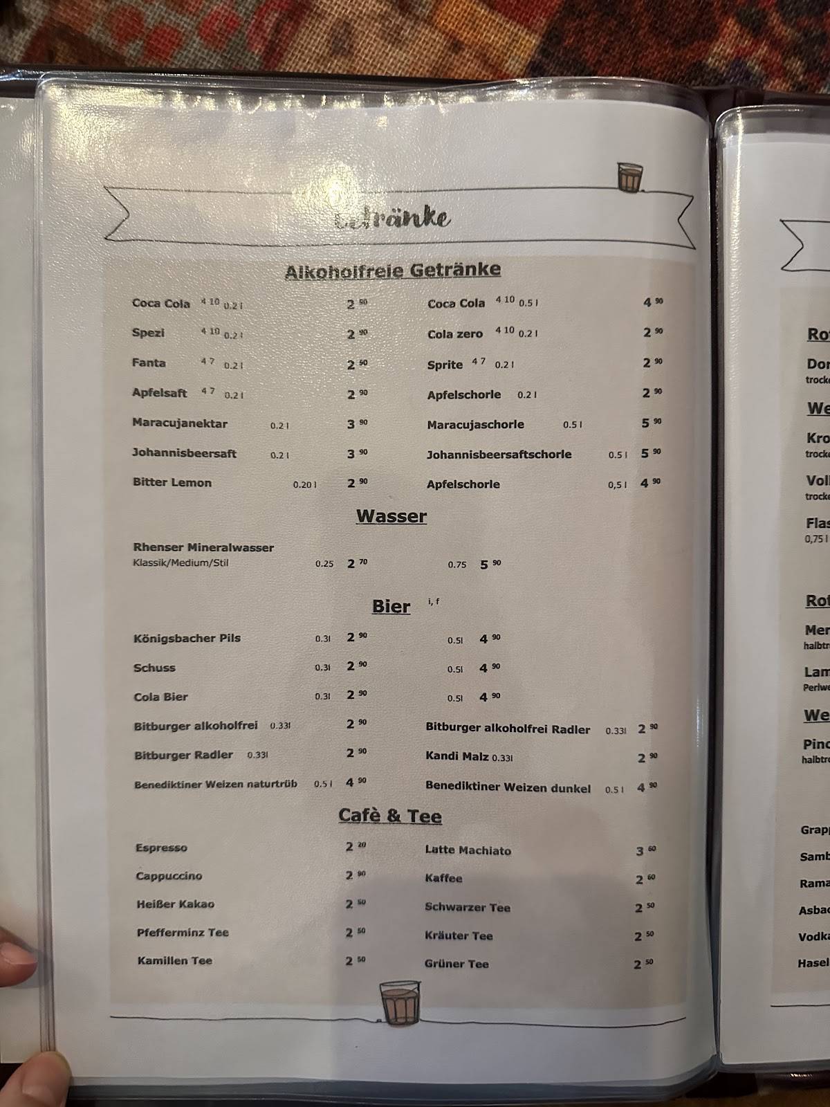 Zum Vater Rhein меню