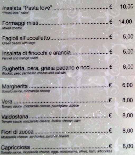 bar amore меню