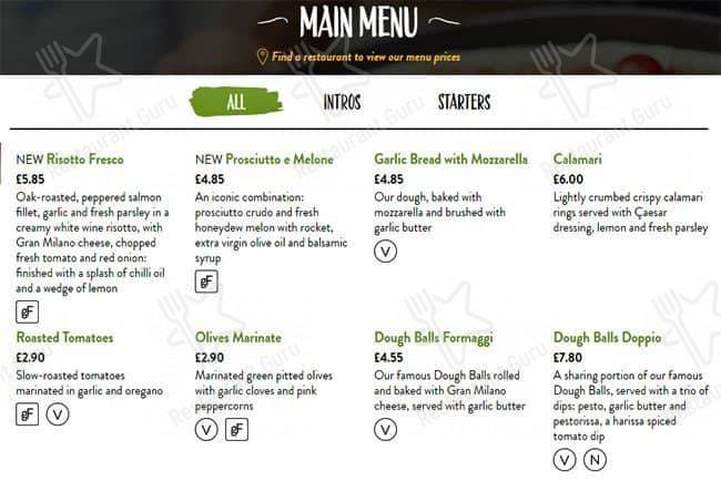 PizzaExpress меню