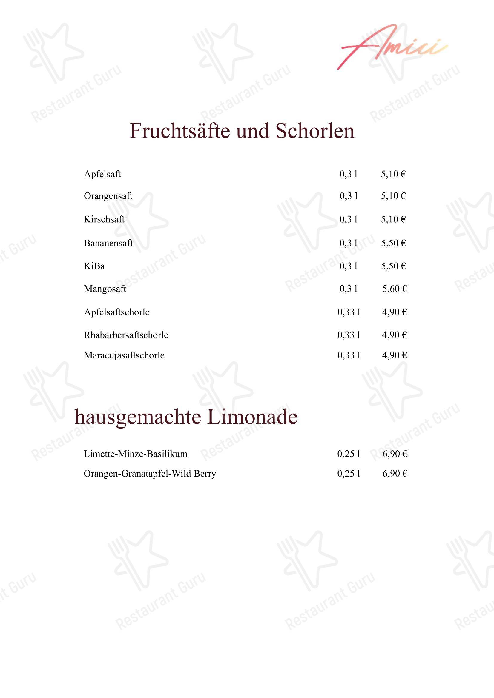 菜单 ресторана Amici