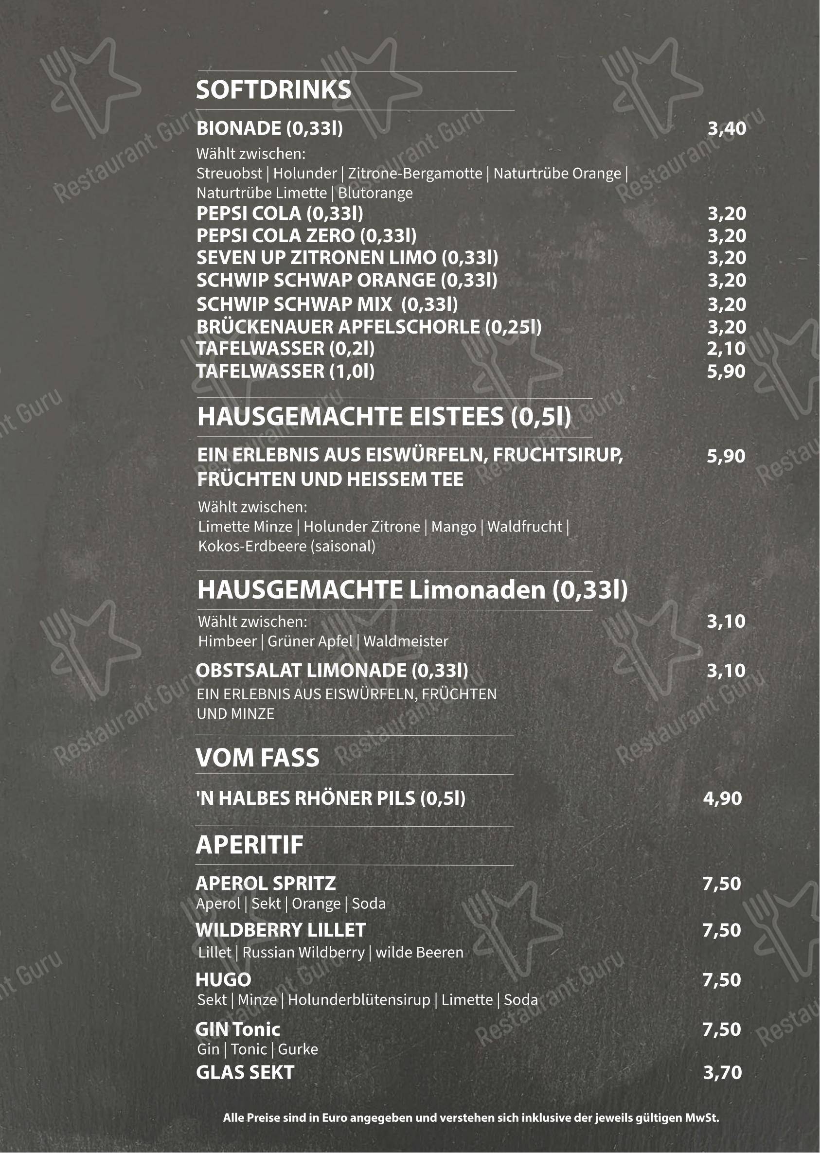 Меню паба и бара Cafe RHEM - Меню