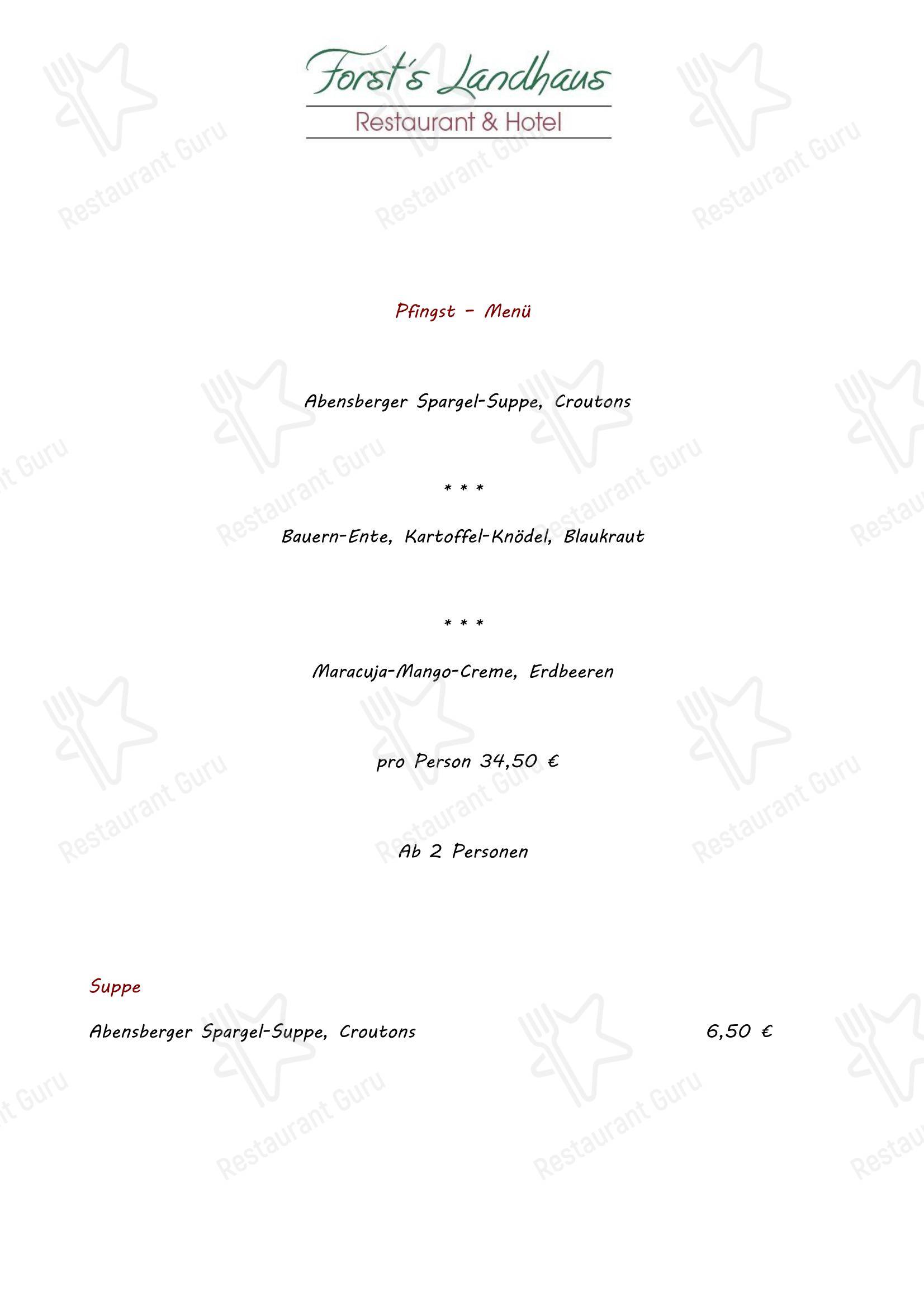 Takeaway Menu Forst's Landhaus