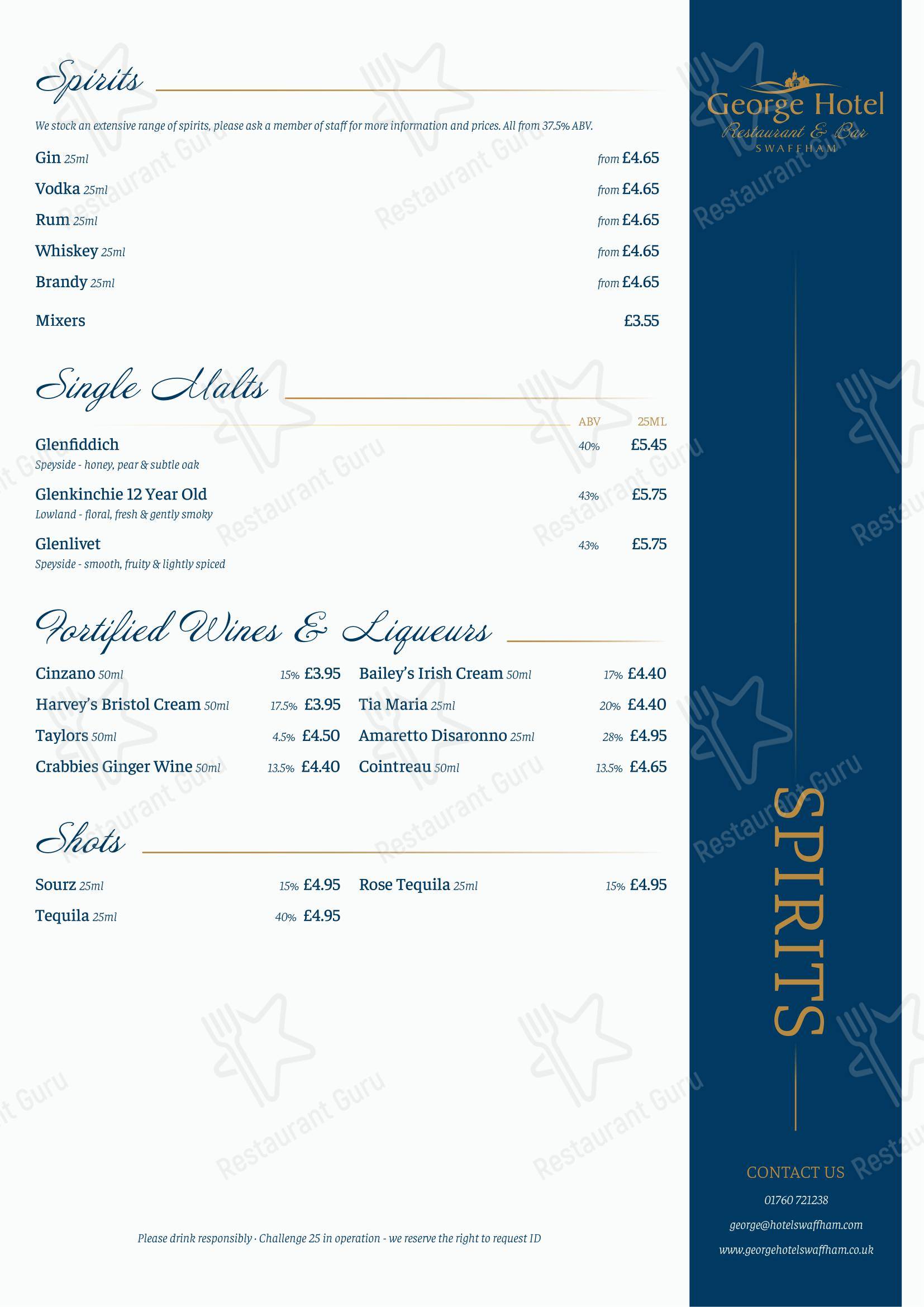 George Hotel в Сваффхеме - Основное меню