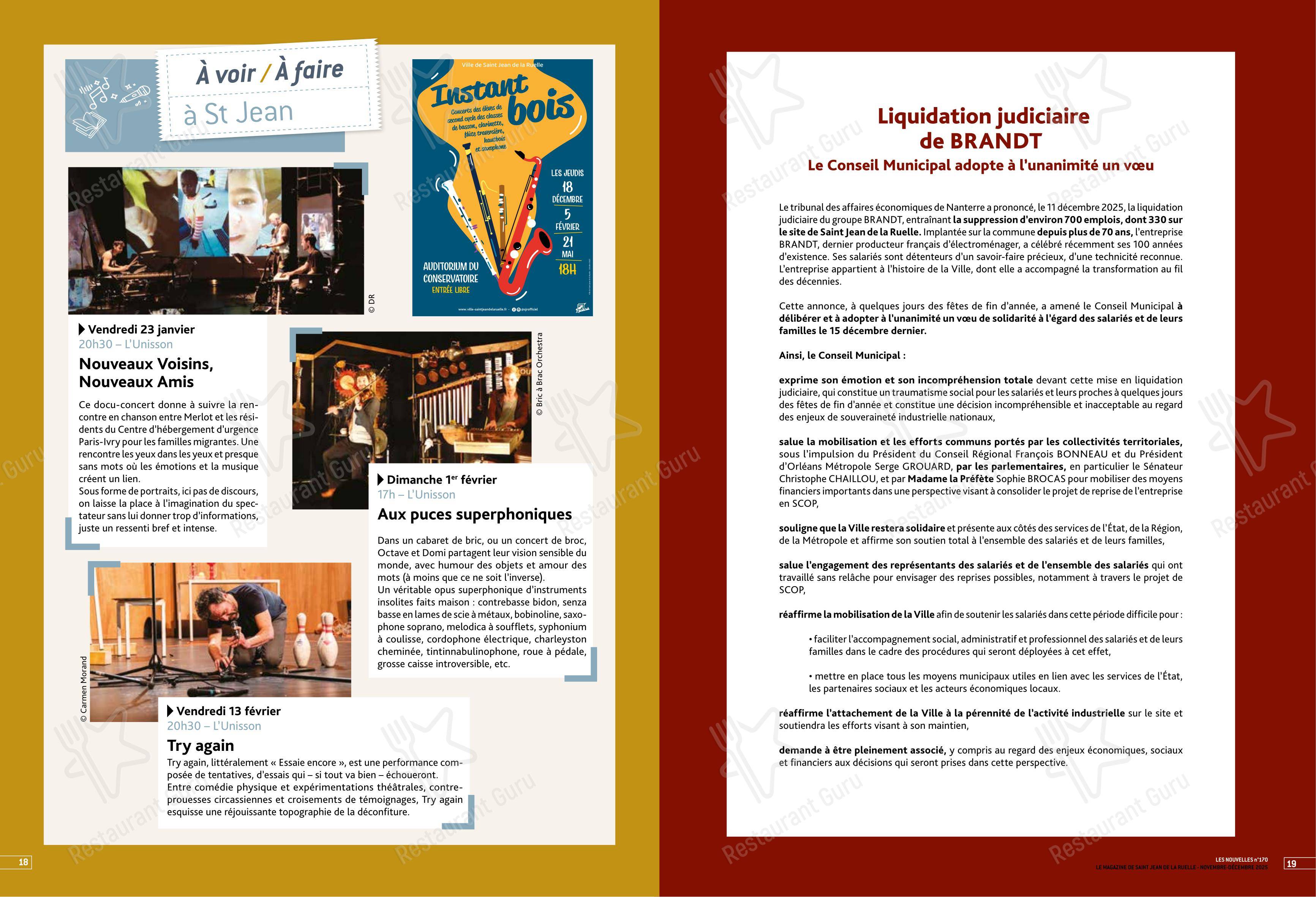 Takeaway Menu ресторана L'Unisson в Сене-Жане-де-ла-Руель