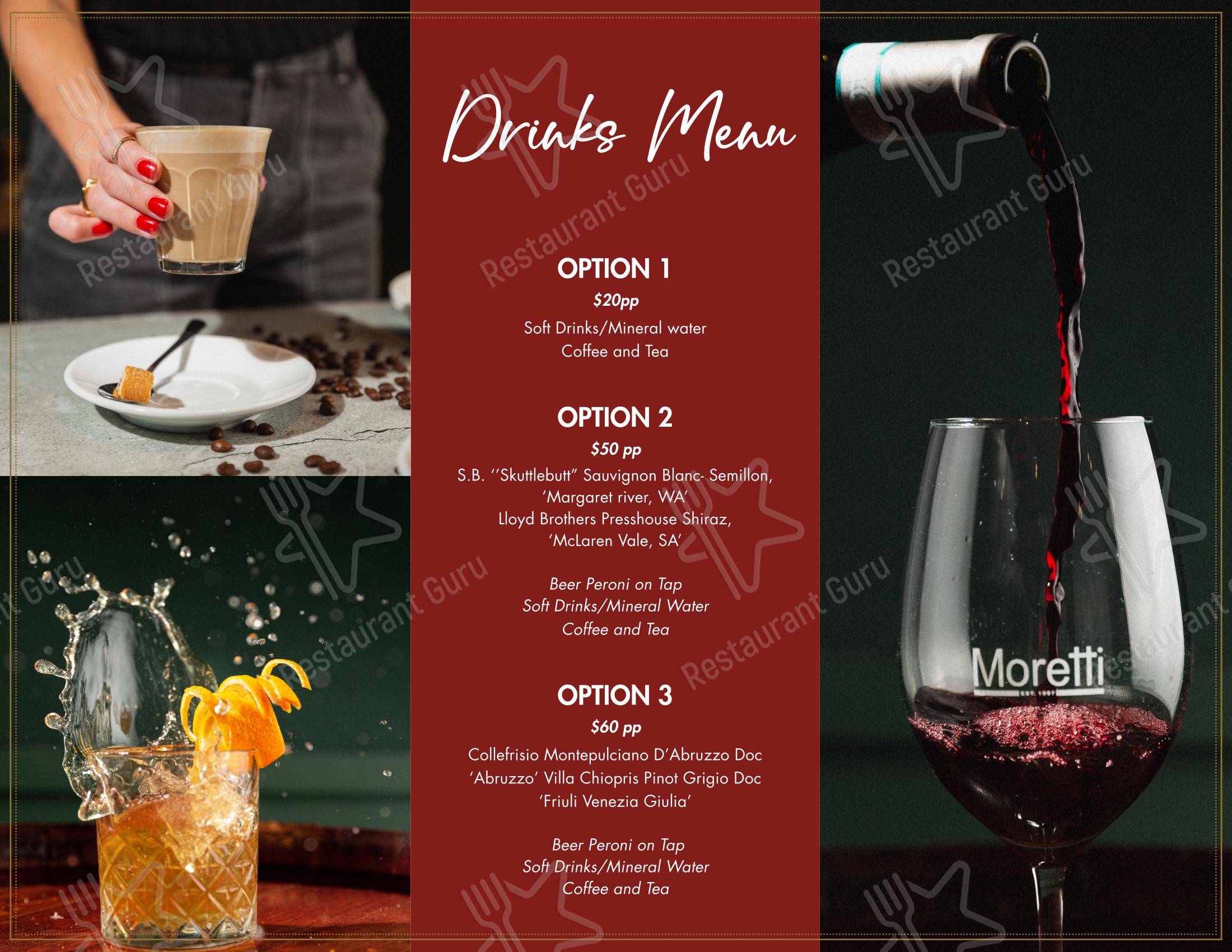 Меню кафе Moretti Italian Restaurant Leichhardt - Меню