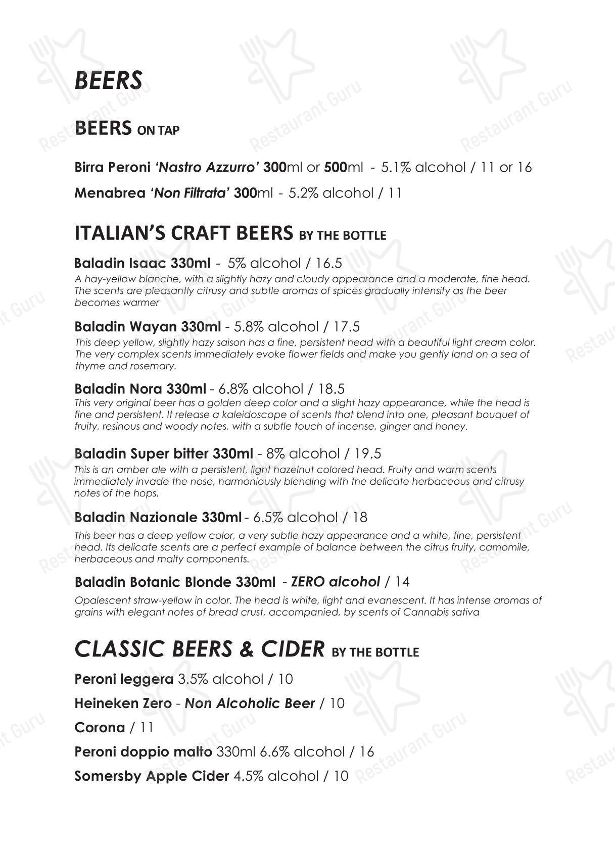 Меню напитков кафе Moretti Italian Restaurant Leichhardt в Лейхгардте
