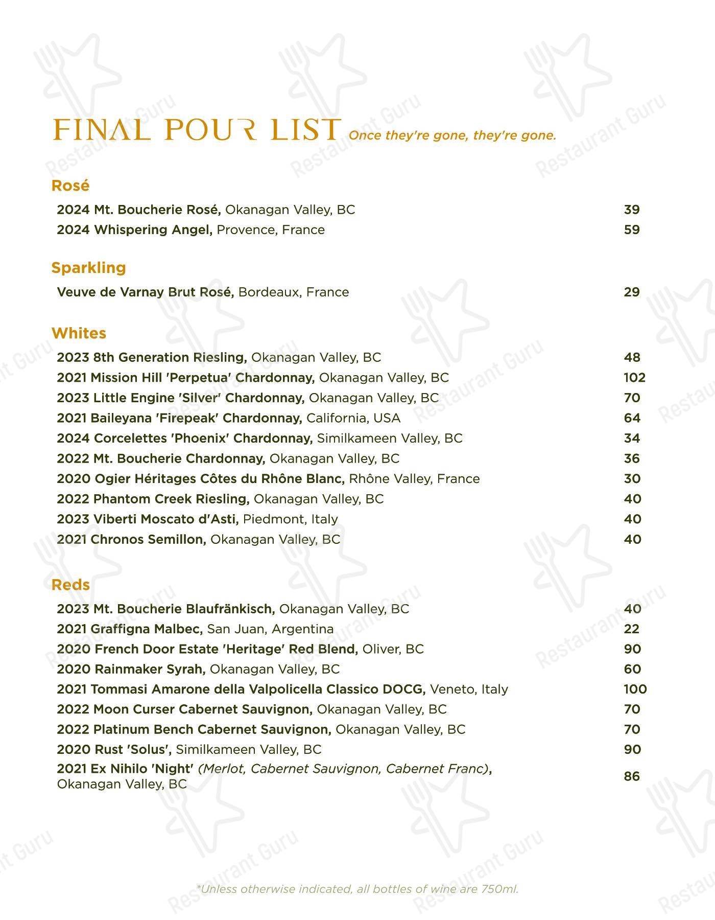 Lunch Menu ресторана RANGE restaurant, bar + patio в Верноне