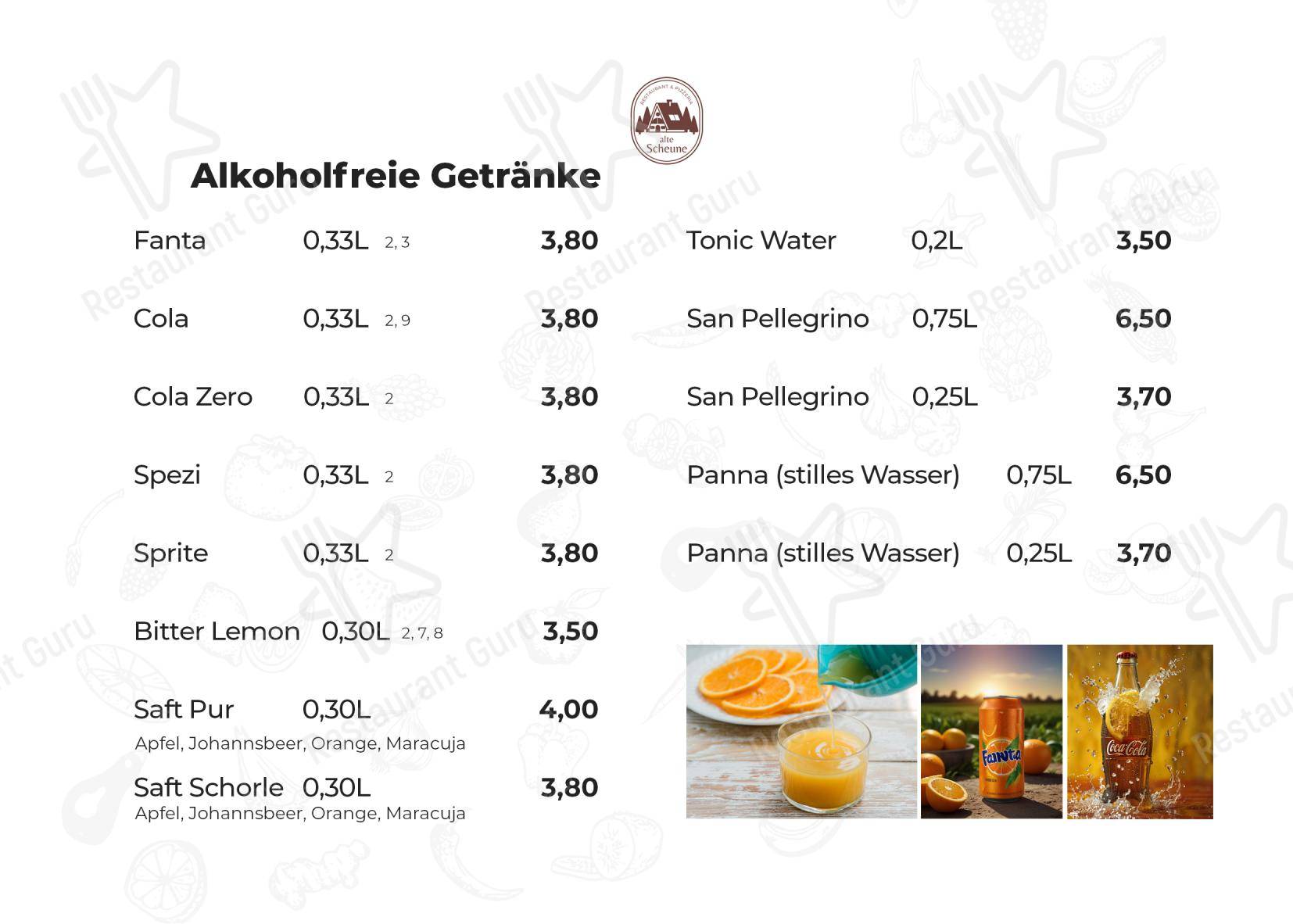 Меню ресторана Restaurant Alte Scheune