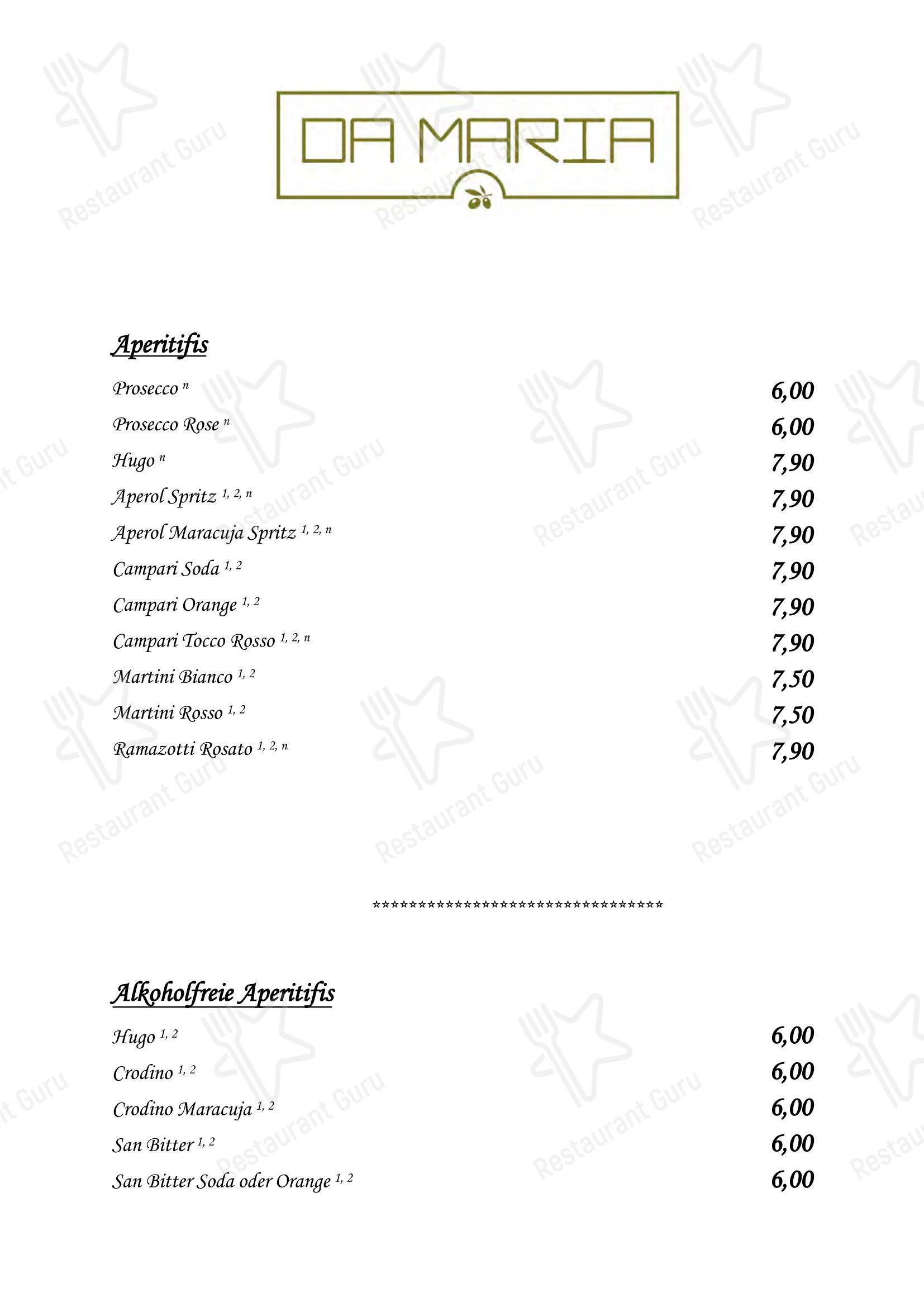 菜单 пиццерии Ristorante Da Maria