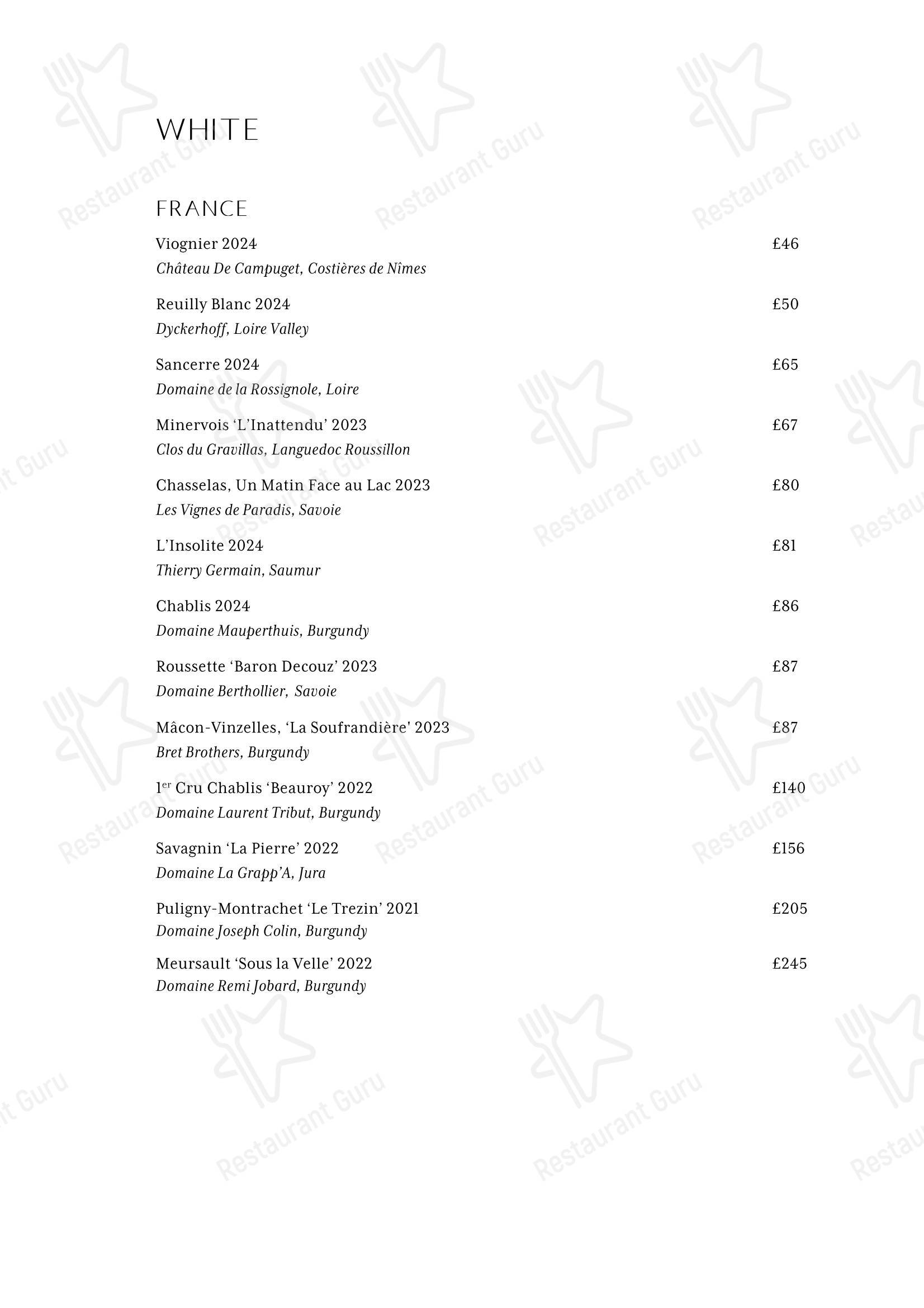 Spring Restaurant в Лондоне - 菜单