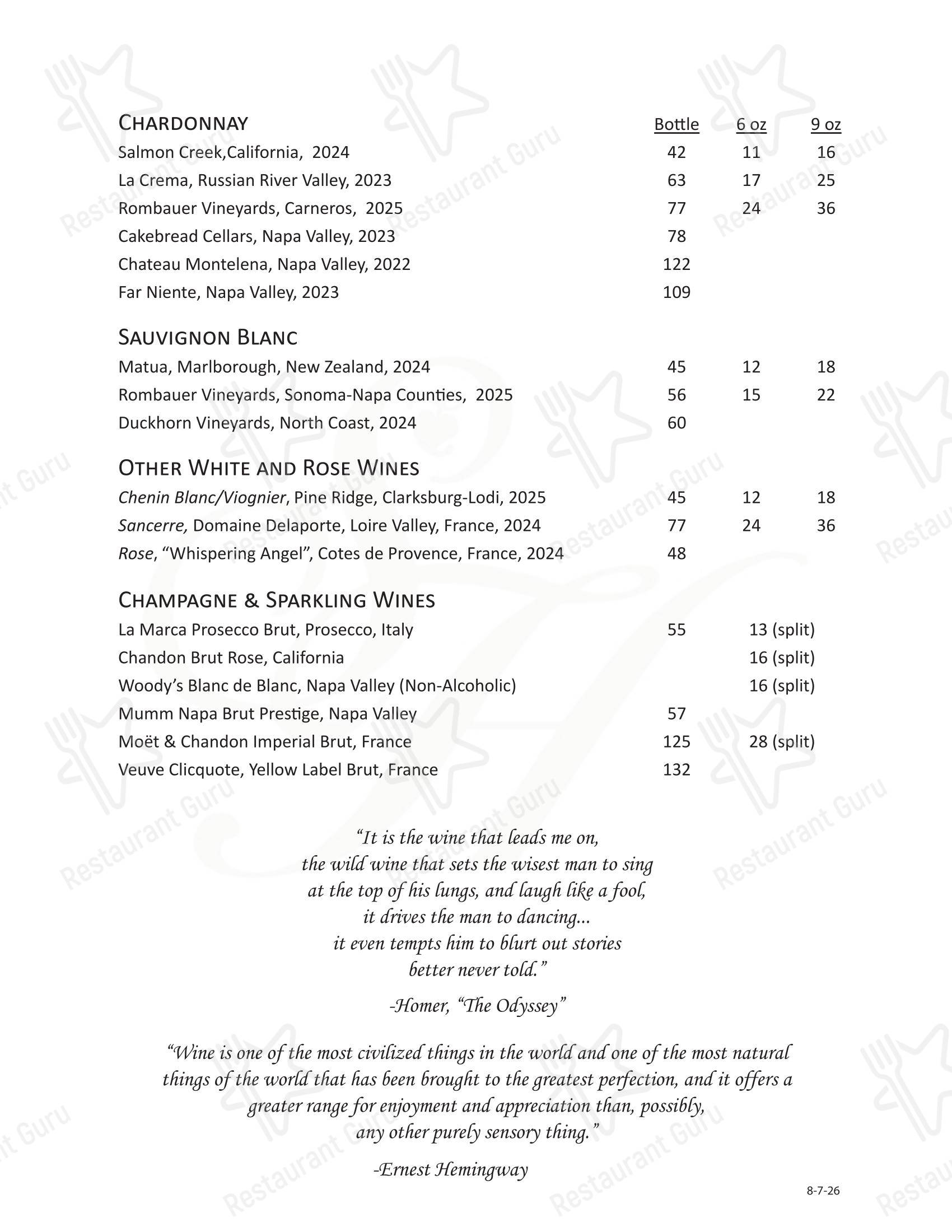 Меню стейк хауса Summit House Restaurant - Коктейльная карта