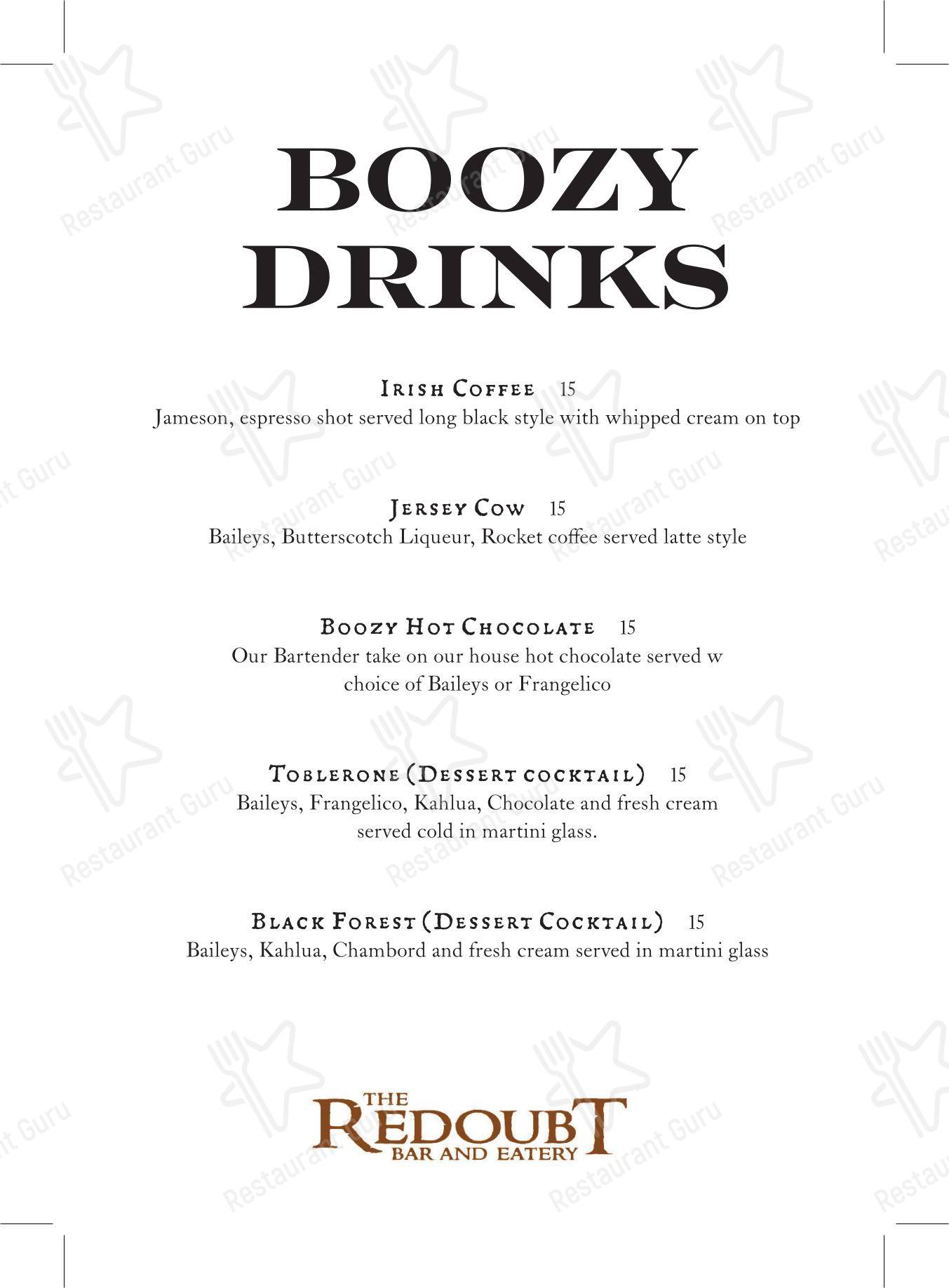 Меню ресторана The Redoubt Bar & Eatery Te Awamutu - Ночное меню