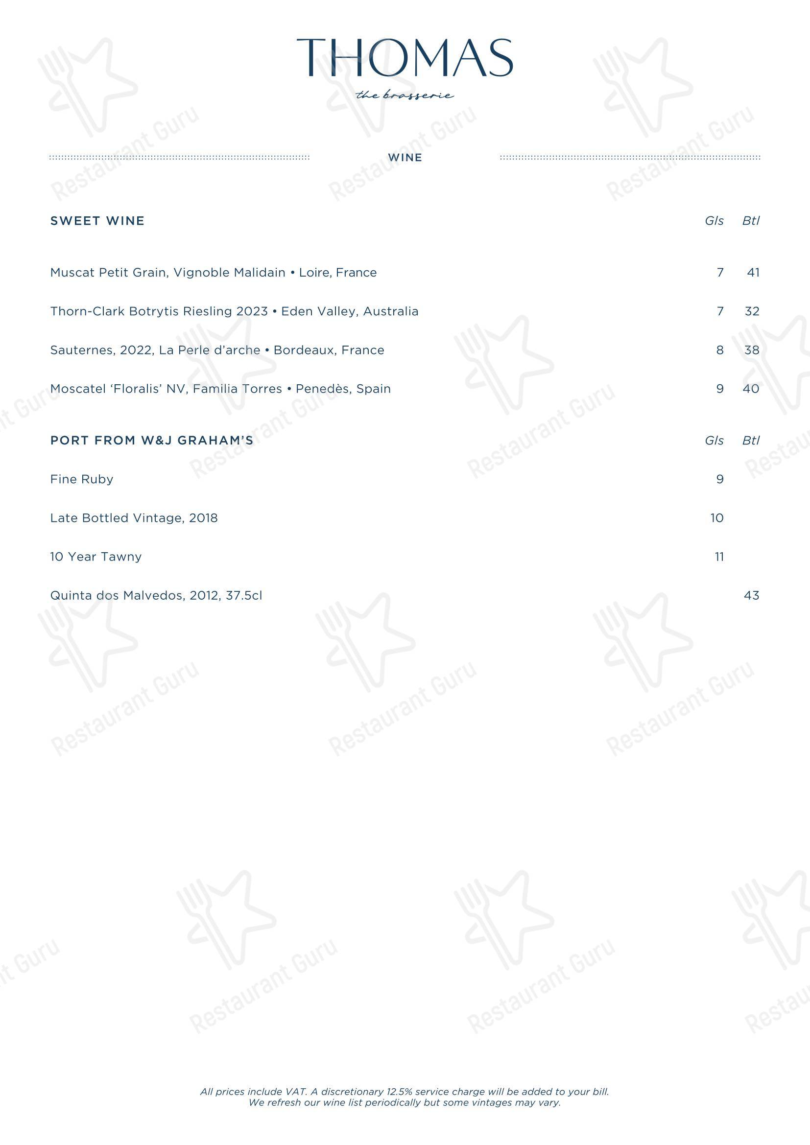 Меню ресторана Thomas - At Home Catering Menu