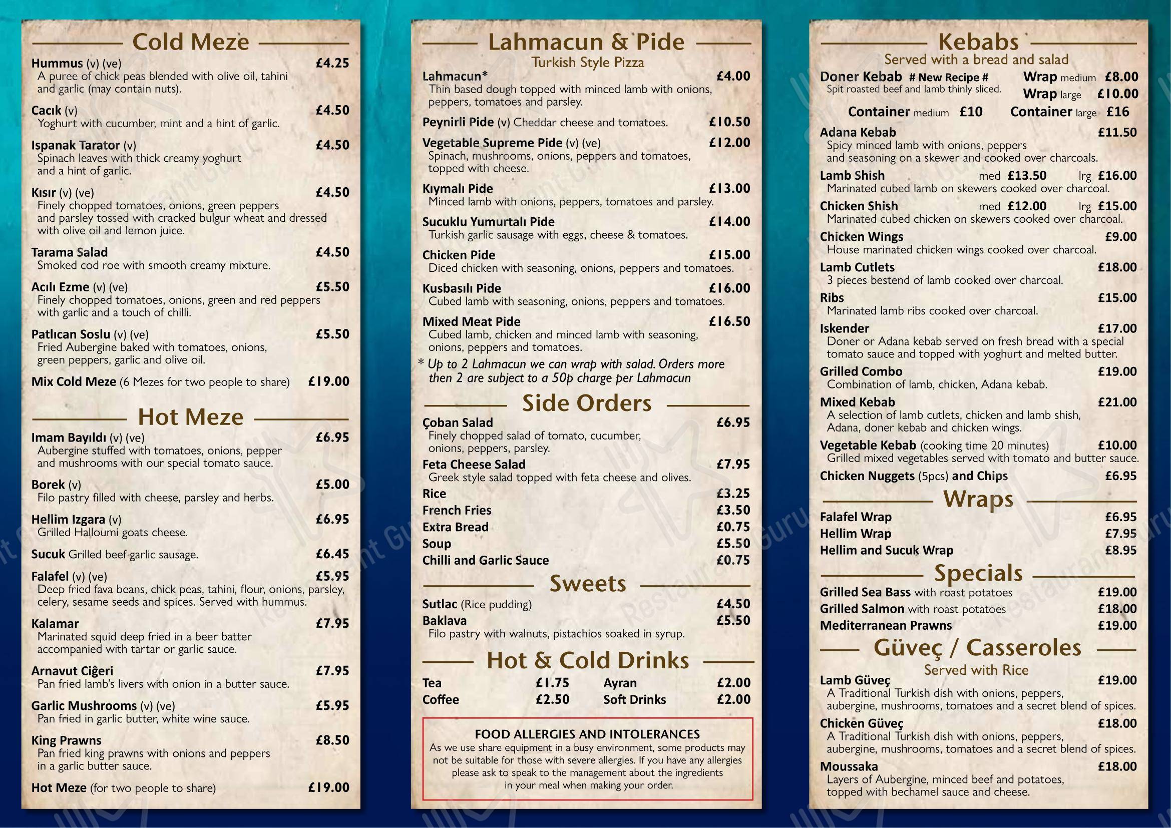 Меню ресторана Turkuaz Restaurant - Меню