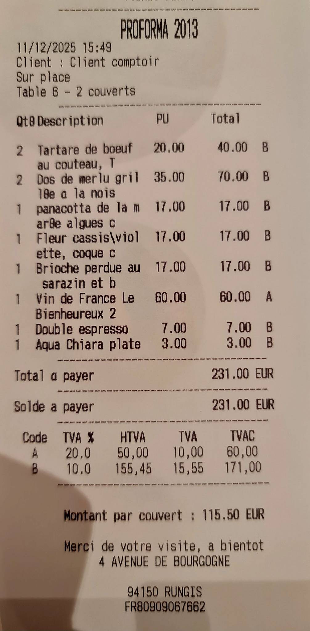 À La Source меню