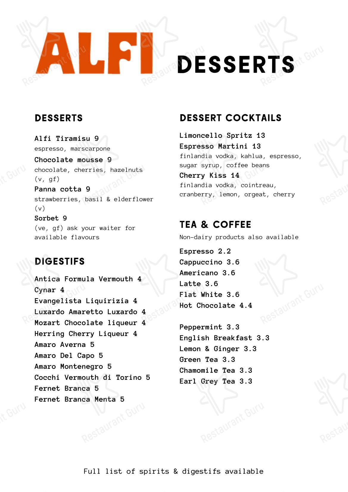 Меню ресторана ALFI Bar - Wine Menu