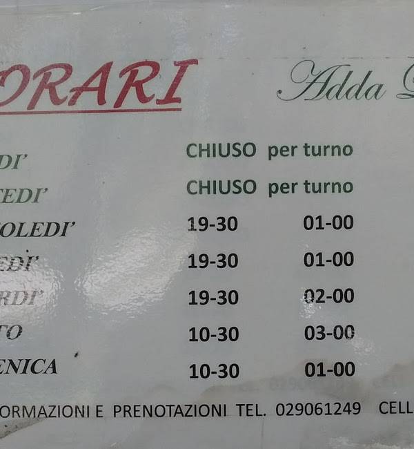 Adda Lido pesca меню
