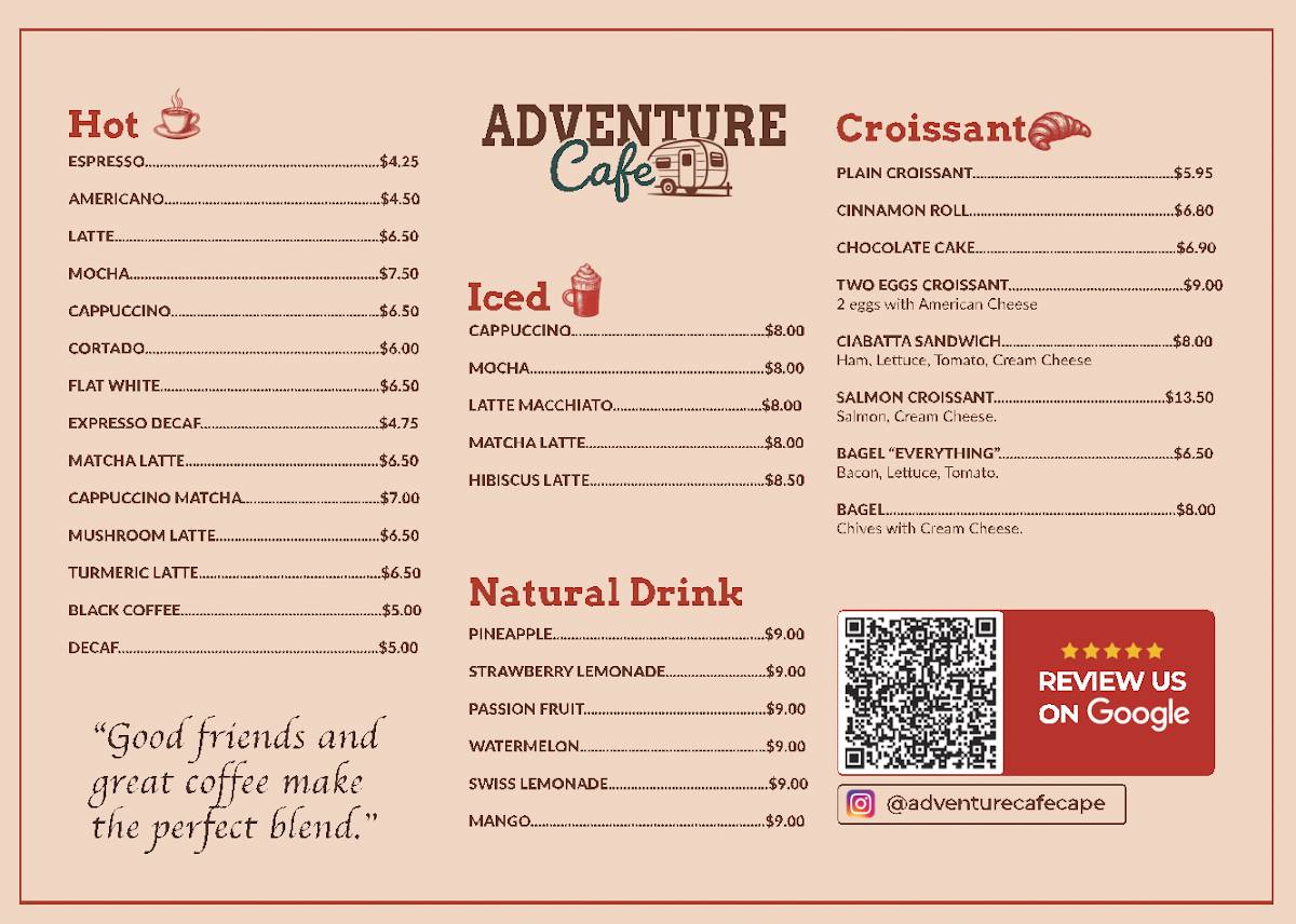 Adventure Cafe меню