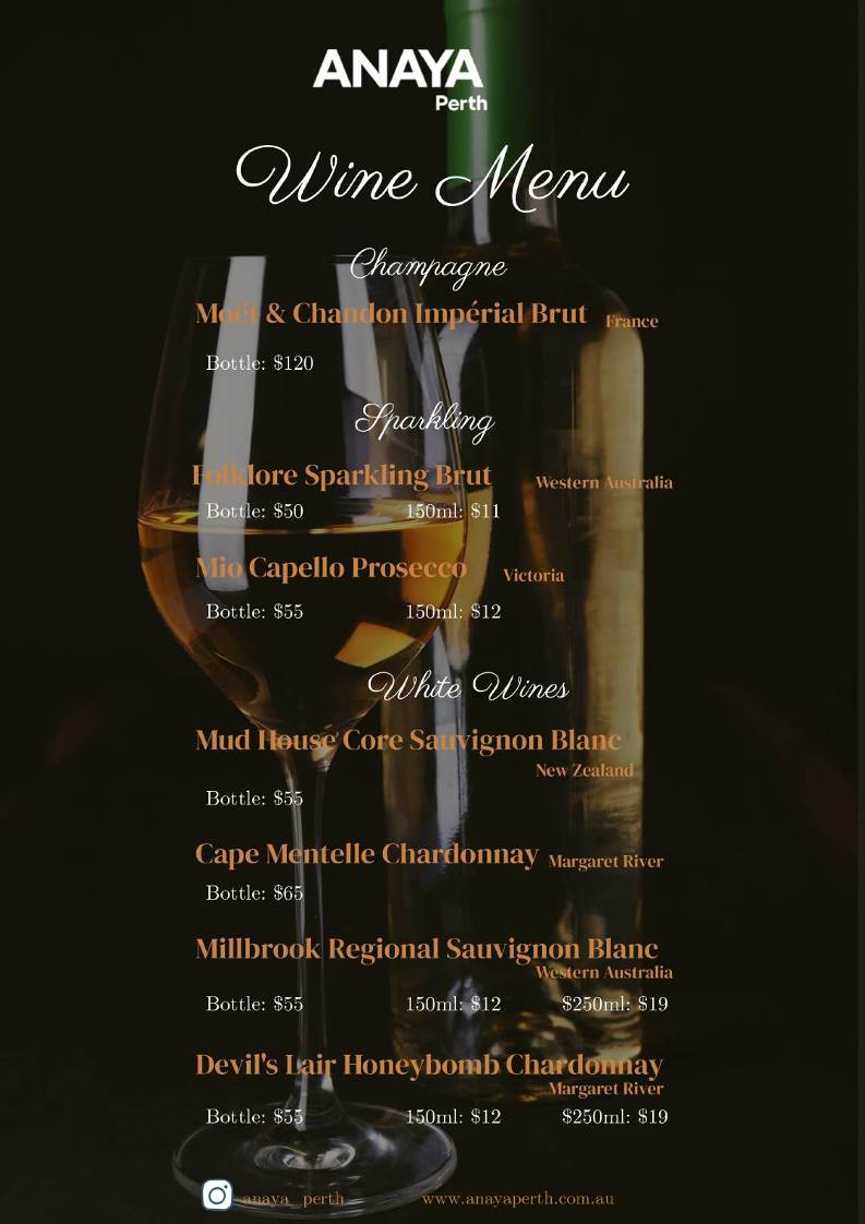 Anaya Perth Bar and Cafe меню