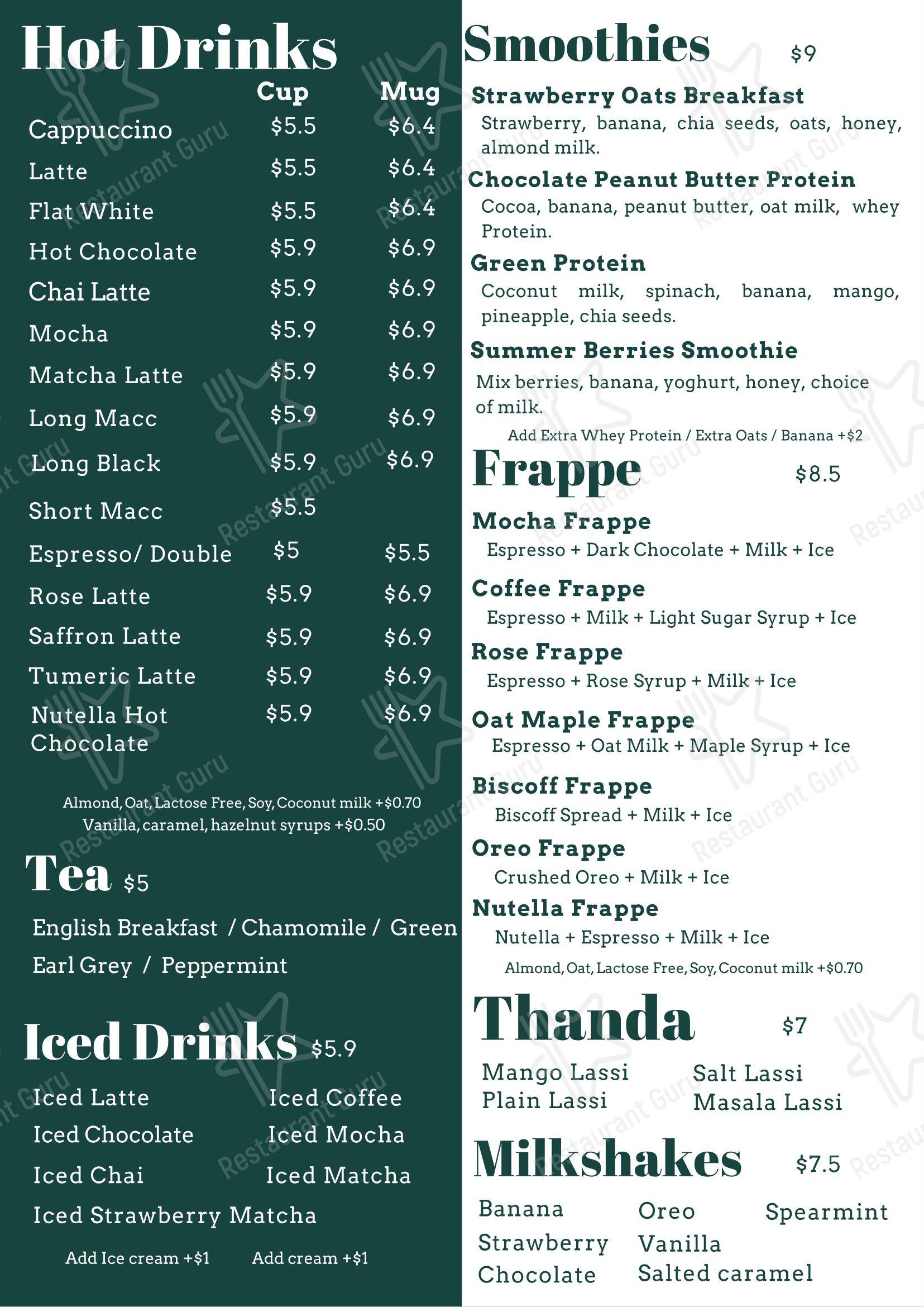 Anaya Perth Bar and Cafe в Перте - 菜单