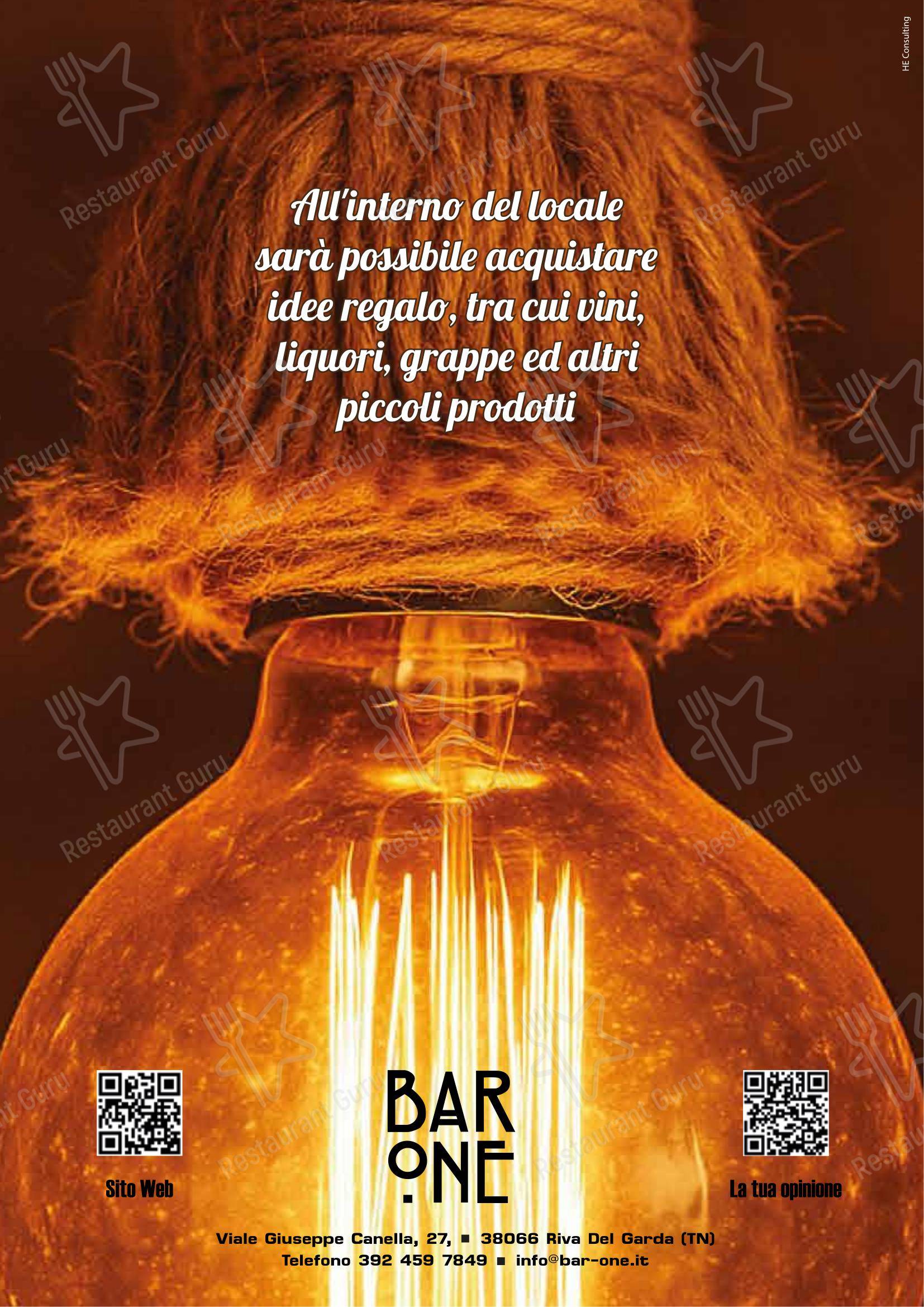 Меню паба и бара Aperitivi / Bar One - Меню