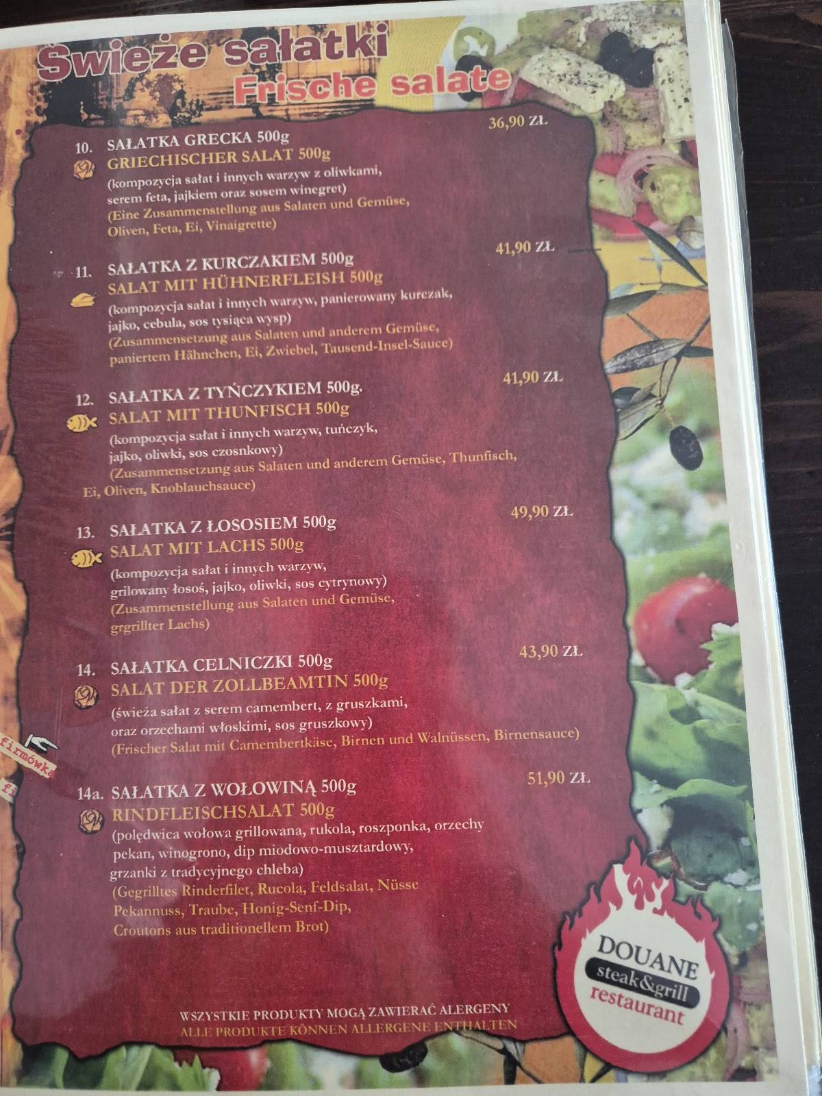 Restauracja Douane меню