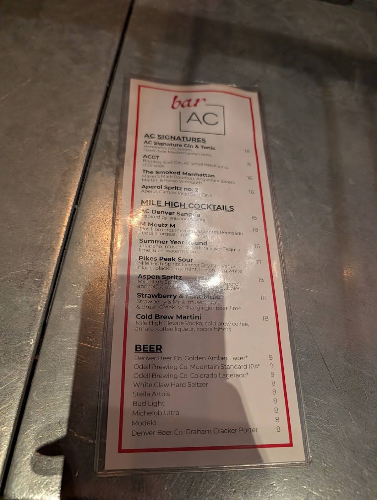 Bar AC меню