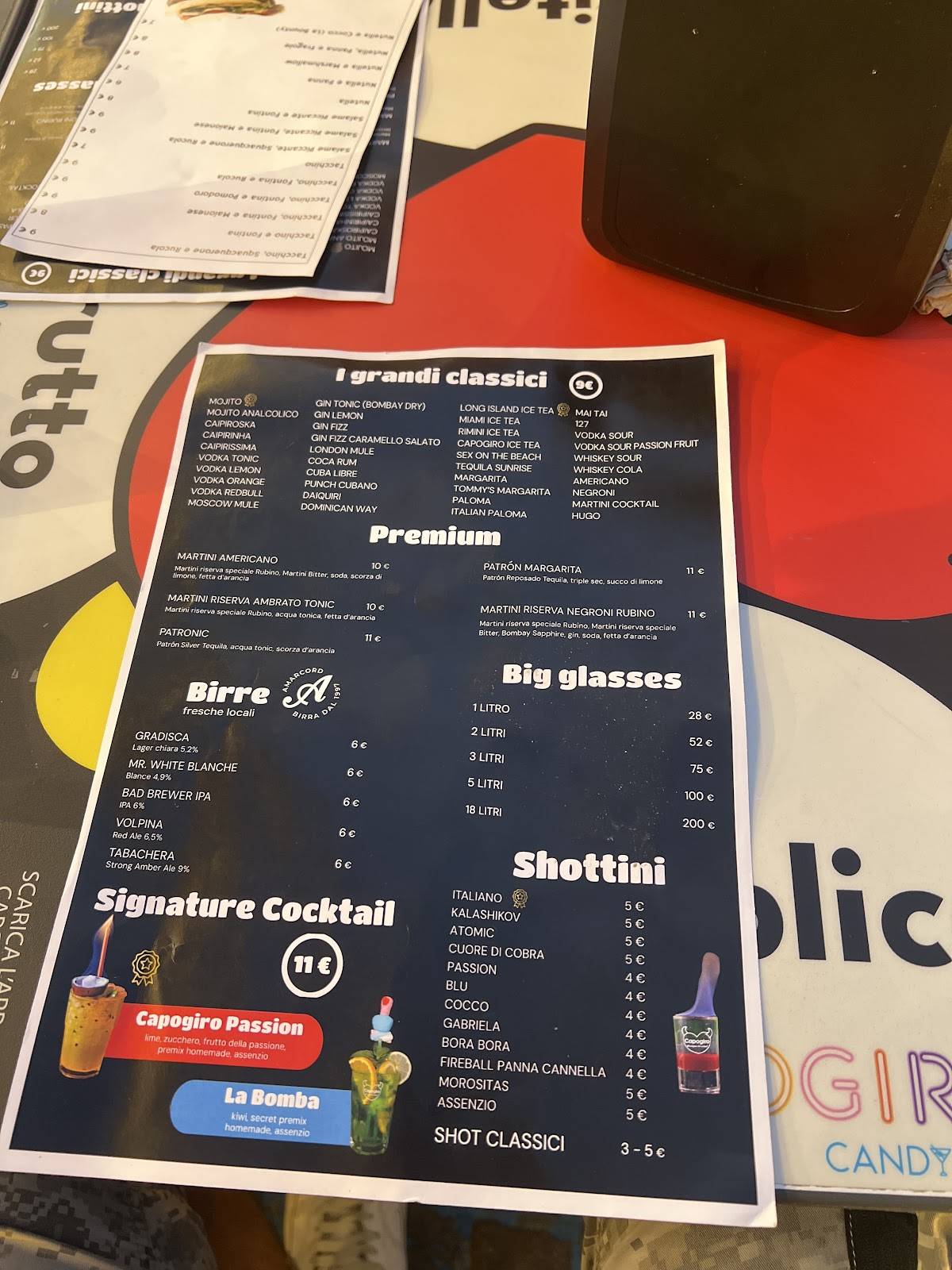 Bar Capogiro меню