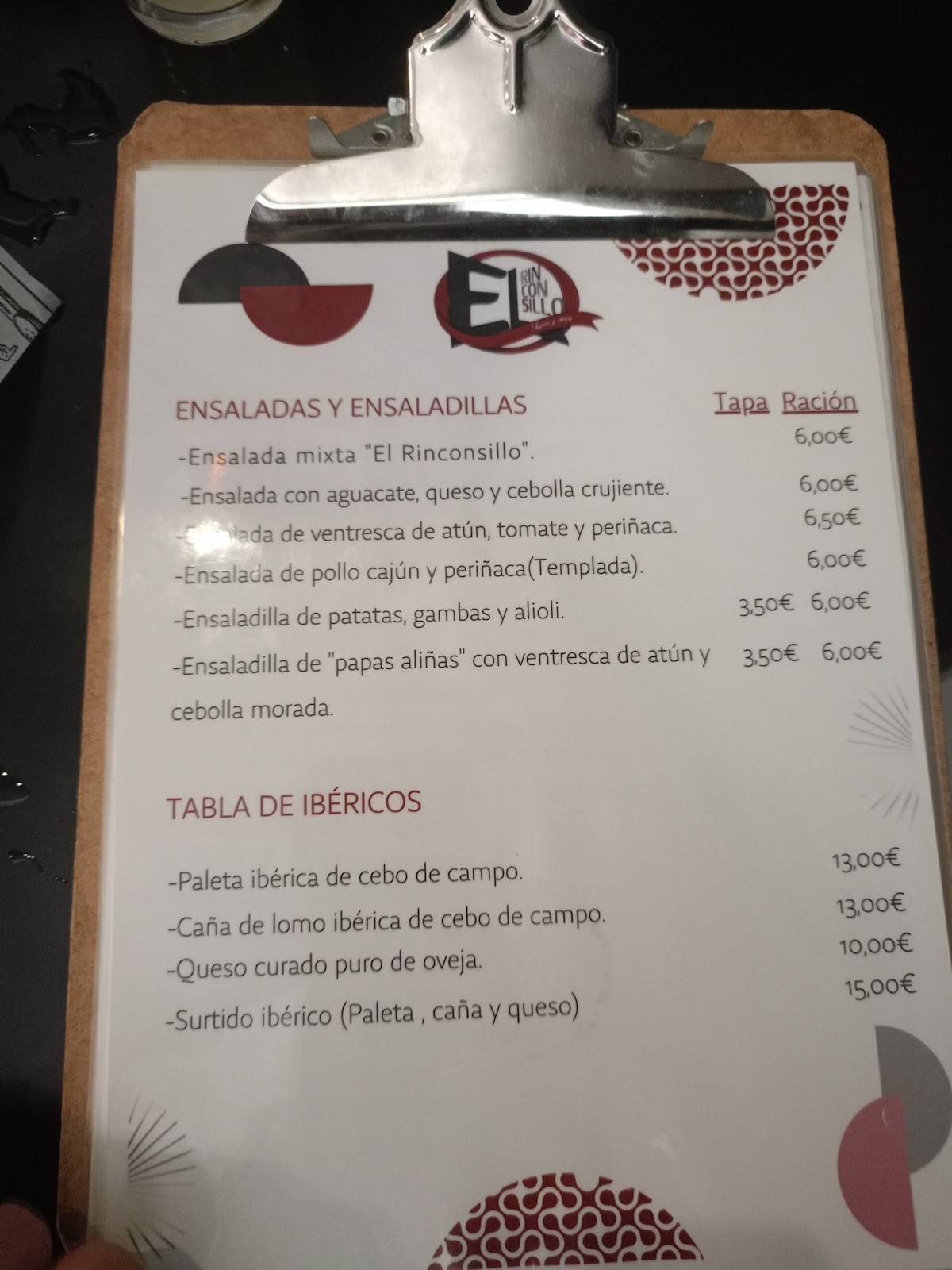 Bar El Rinconcillo меню