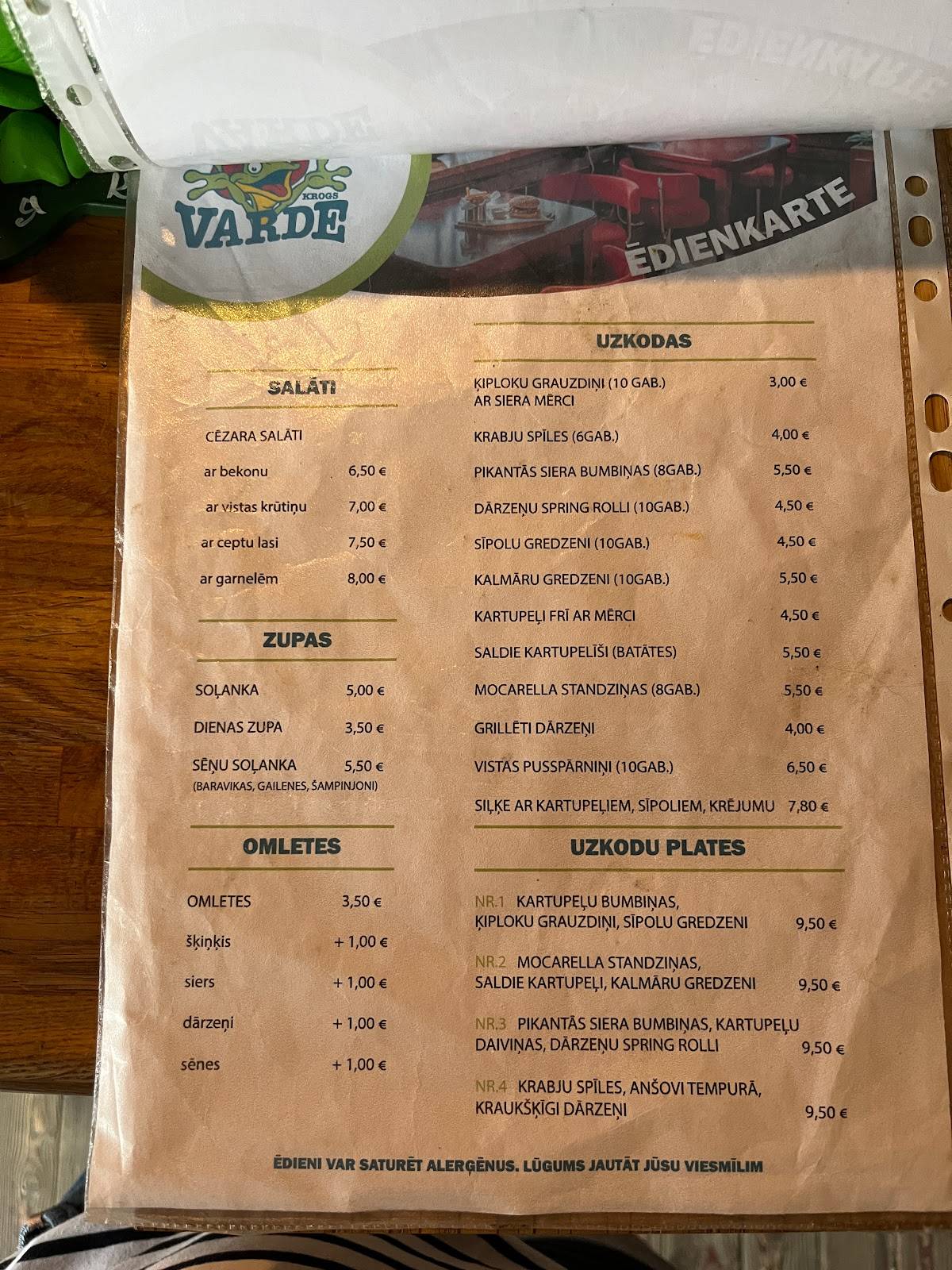 Vārde меню