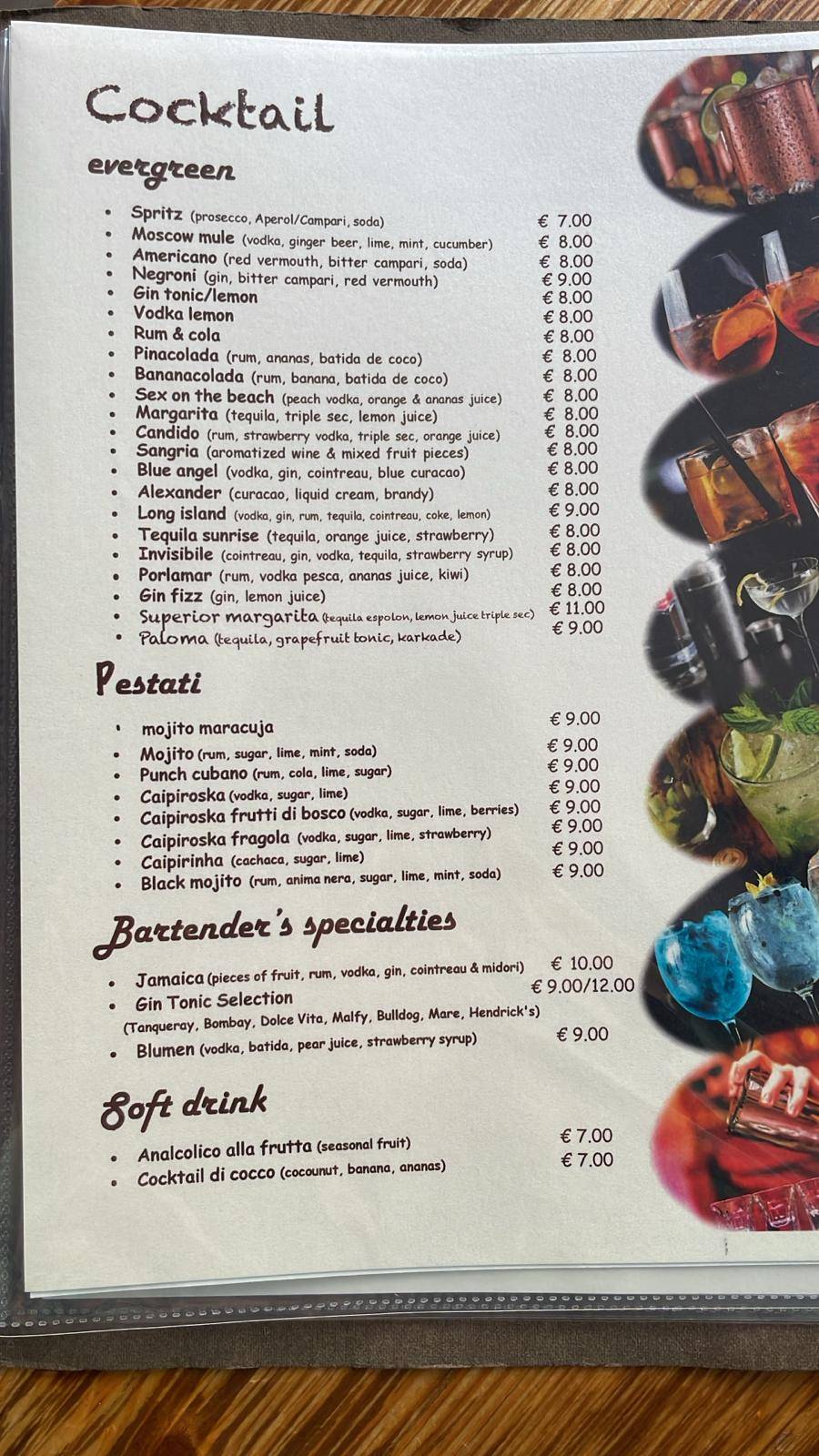 Bar Piadineria Blumen меню