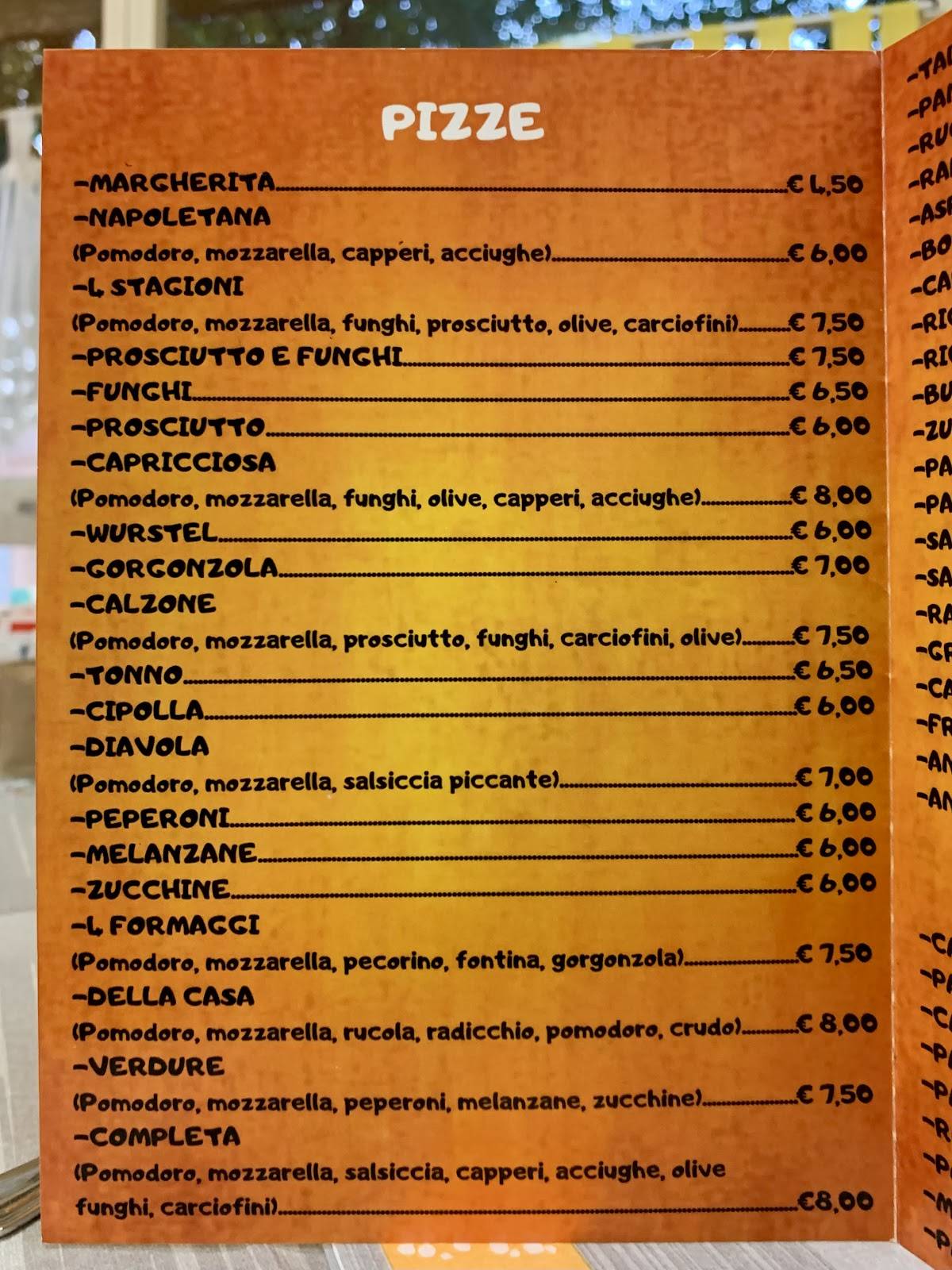 Bar pizzeria Cozzi меню
