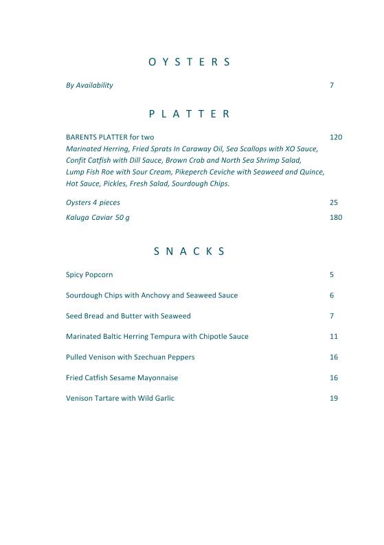 Barents restaurant меню