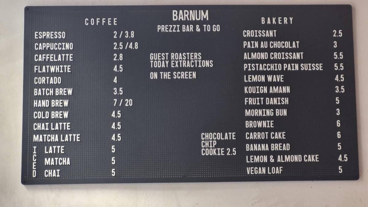 Barnum Roma меню