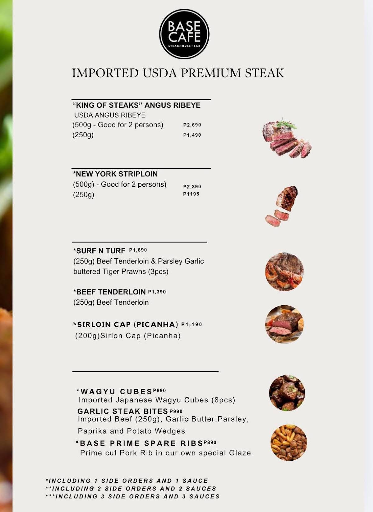 Base Cafe Steakhouse + Bar меню