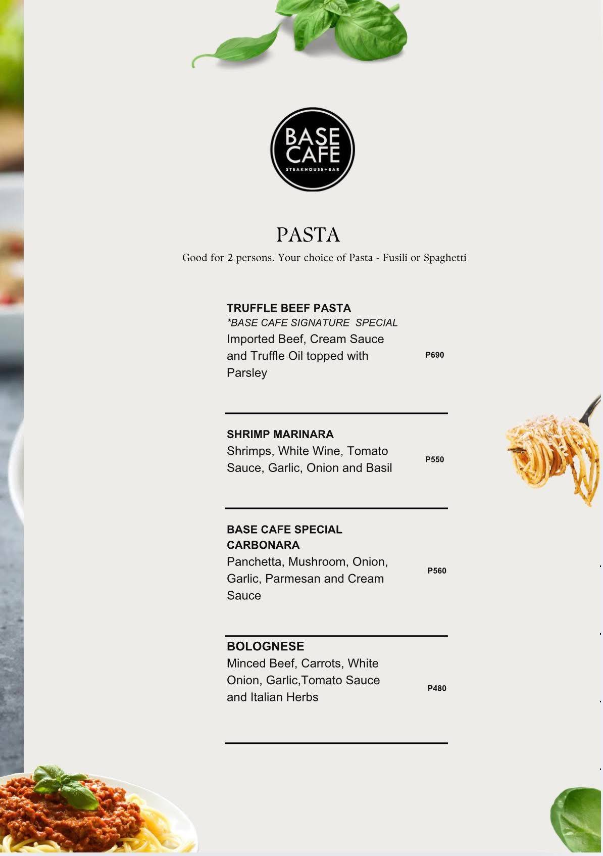 Base Cafe Steakhouse + Bar меню