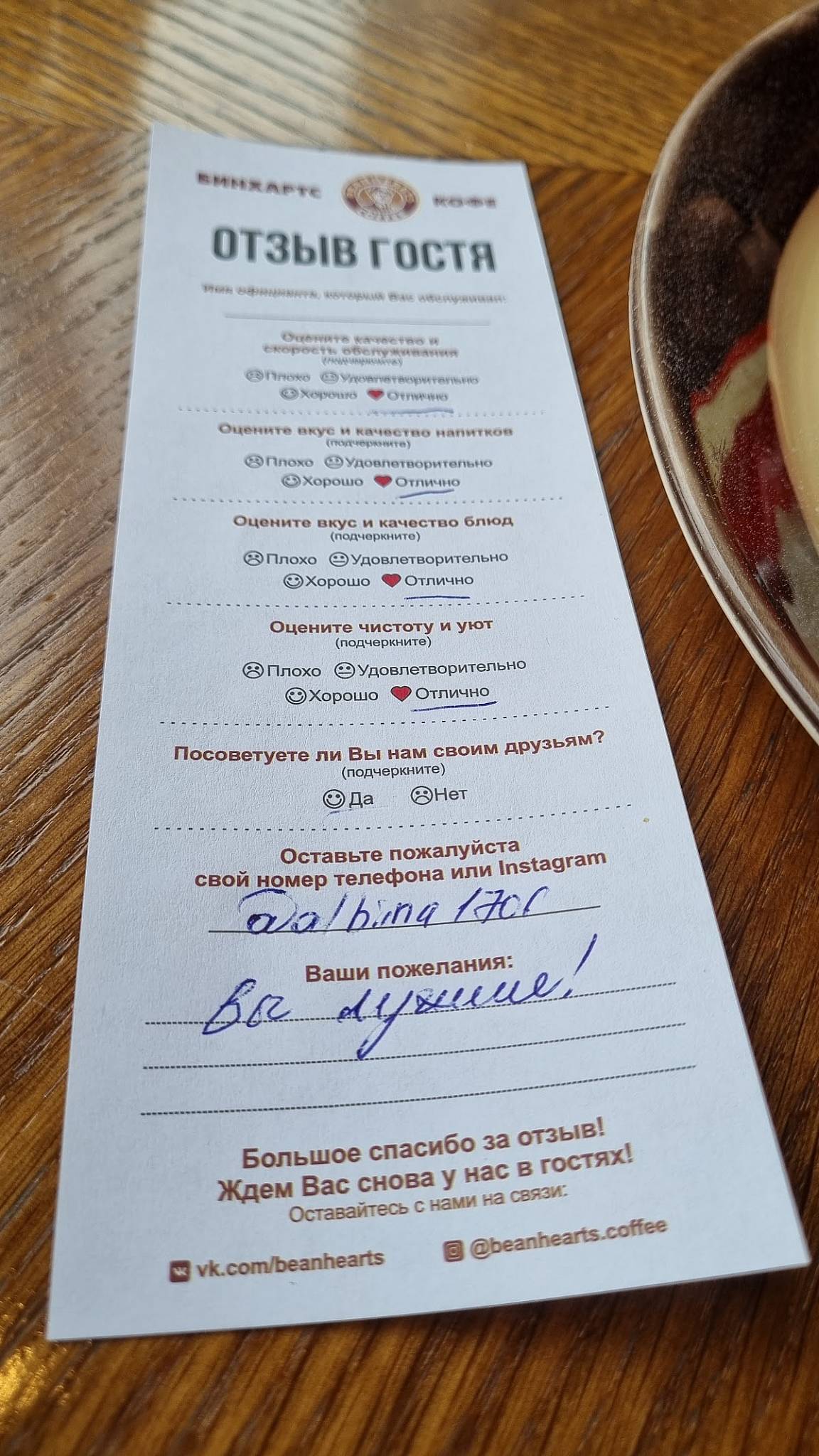 Бинхартс меню